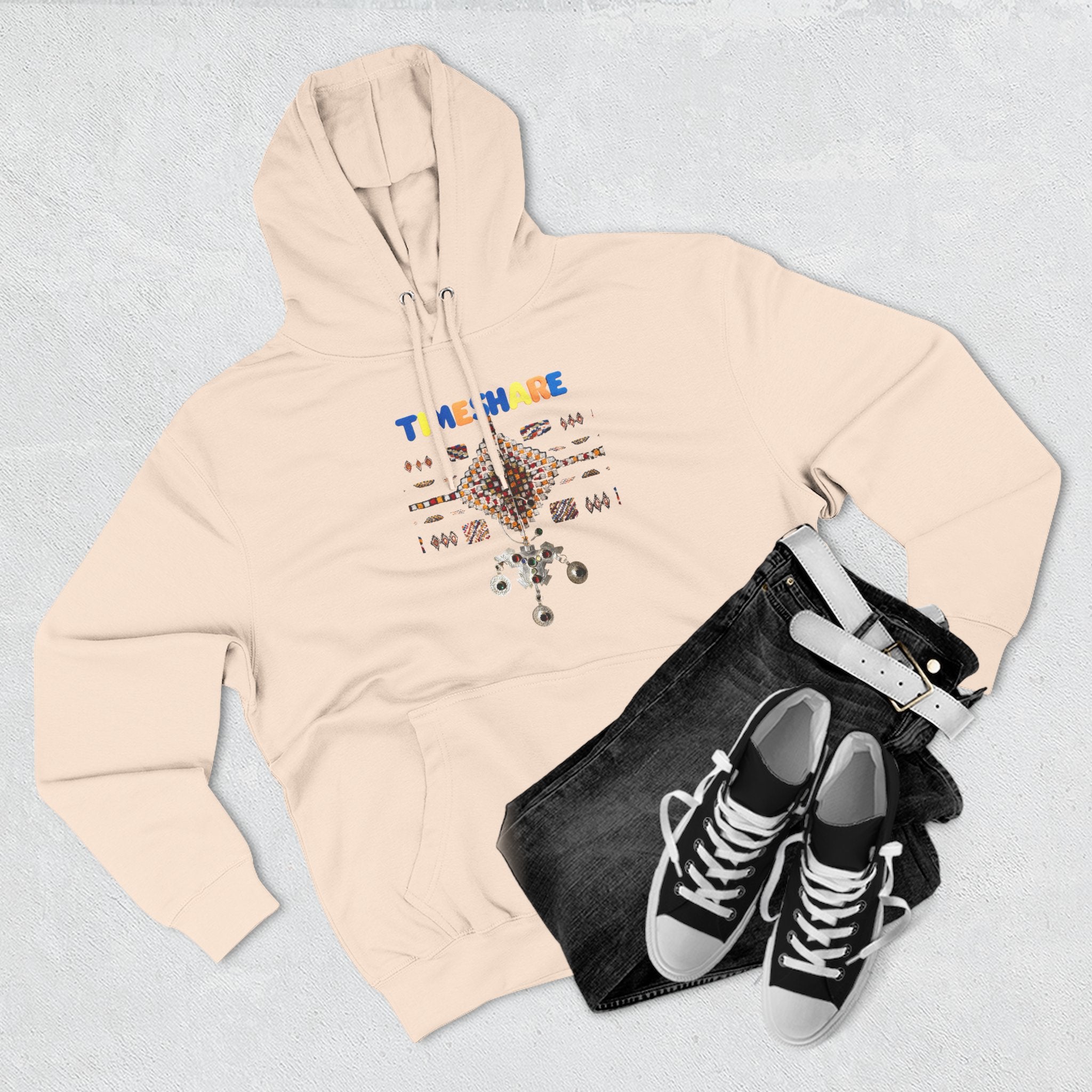 Cozy Artistic Fleece Hoodie, Three-Panel Sweatshirt for Casual Days, Travel and Gifts, Timeshare Theme Apparel