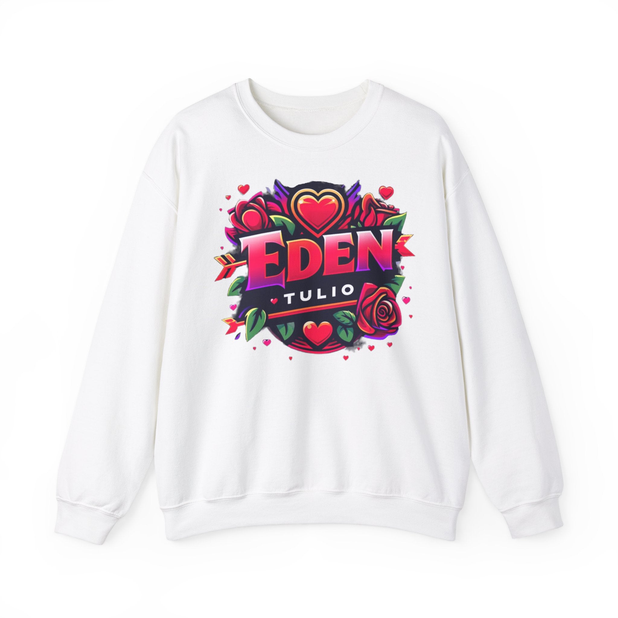sweat-shirt ras du cou Gildan,LOVE, Eden Tulio fabriqué en mélange épais de coton et polyester.