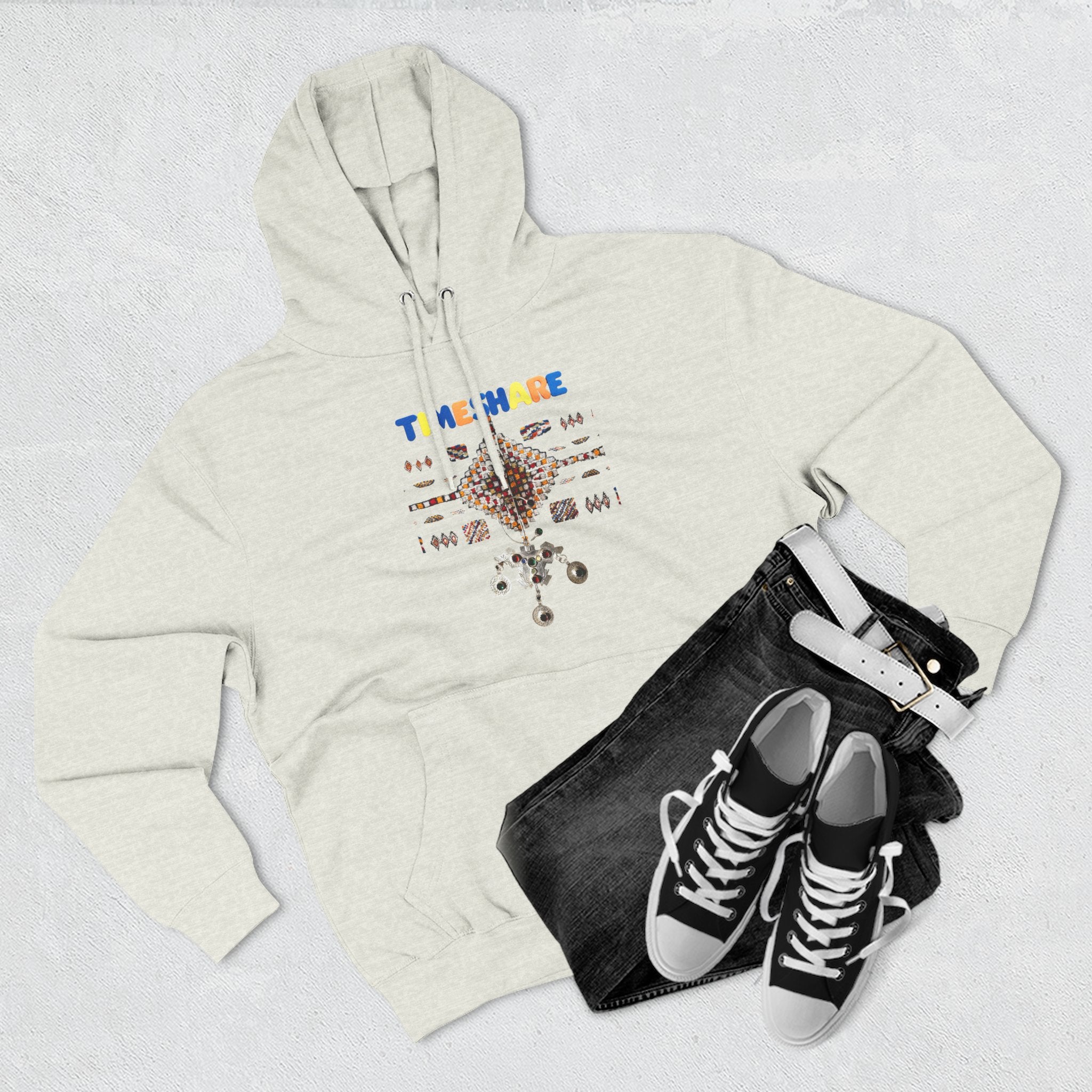 Cozy Artistic Fleece Hoodie, Three-Panel Sweatshirt for Casual Days, Travel and Gifts, Timeshare Theme Apparel