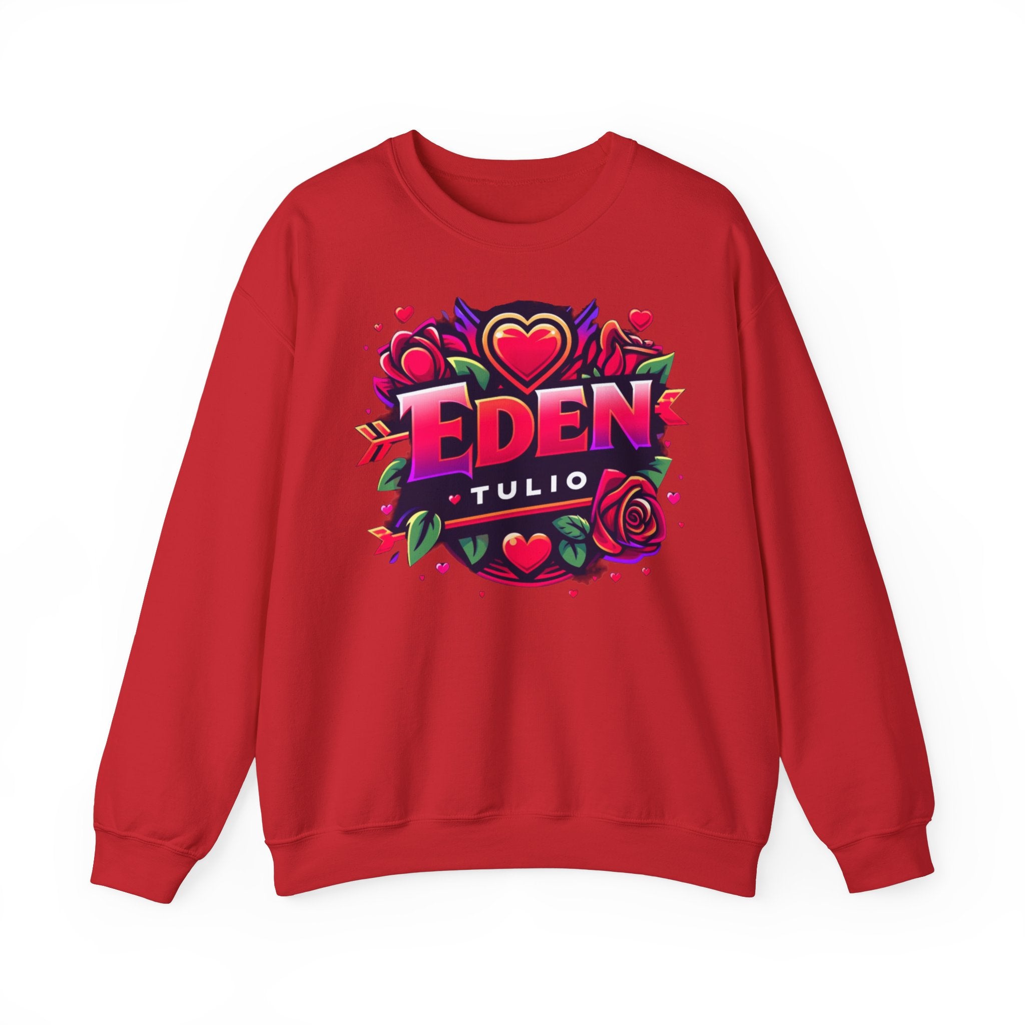 sweat-shirt ras du cou Gildan,LOVE, Eden Tulio fabriqué en mélange épais de coton et polyester.