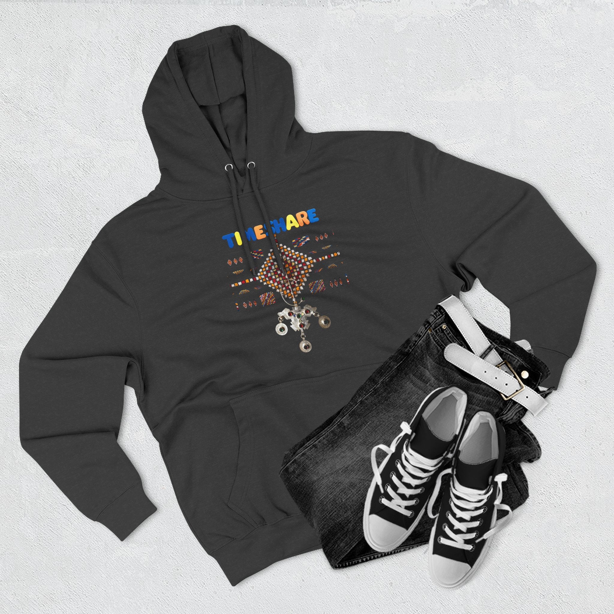 Cozy Artistic Fleece Hoodie, Three-Panel Sweatshirt for Casual Days, Travel and Gifts, Timeshare Theme Apparel