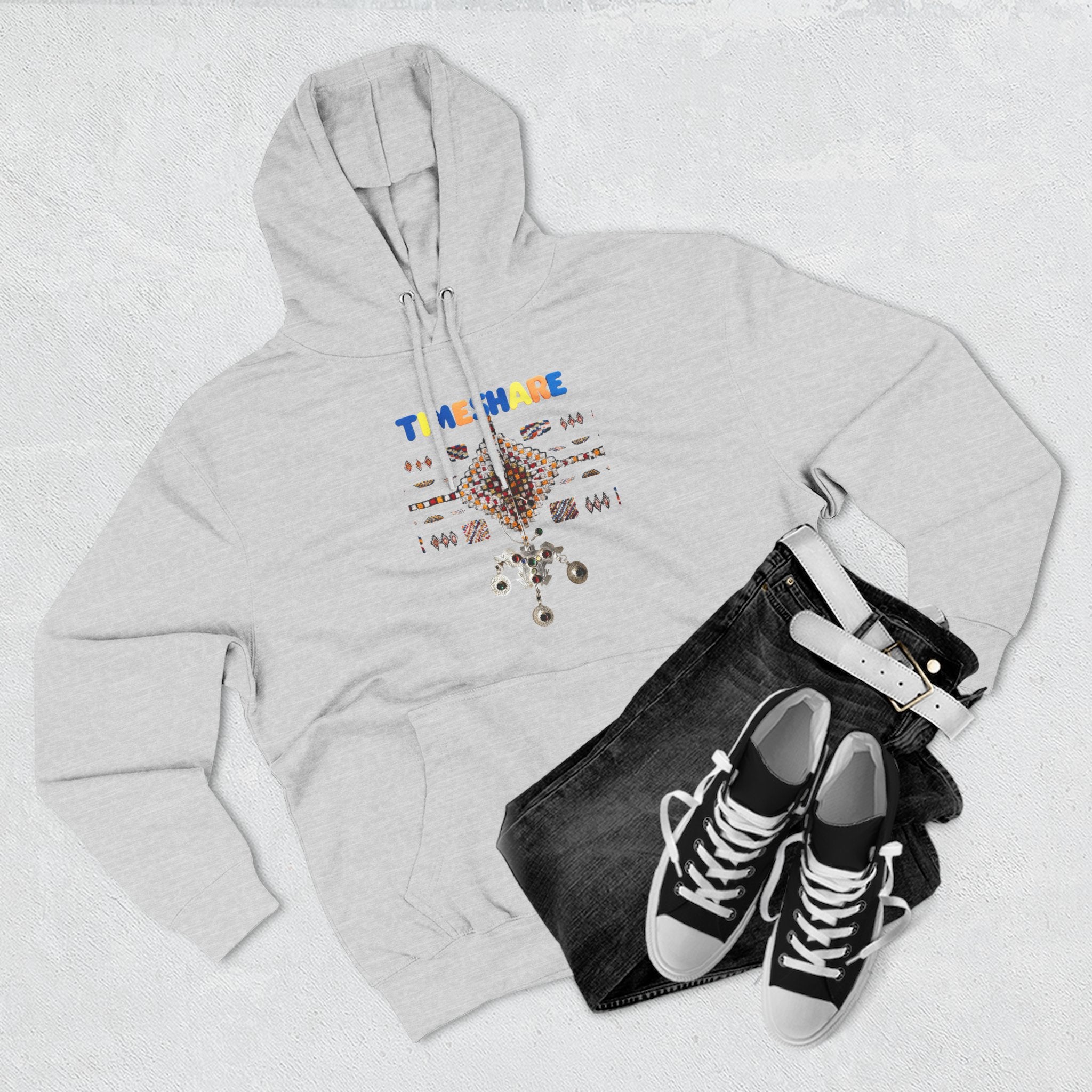 Cozy Artistic Fleece Hoodie, Three-Panel Sweatshirt for Casual Days, Travel and Gifts, Timeshare Theme Apparel