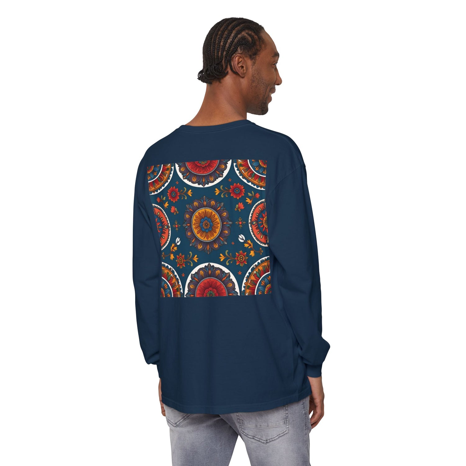 Vibrant Mandala Long Sleeve T-Shirt | Festival Outfit, Casual Wear, Unique Graphic Tee, Gift for Art Lovers, Relaxed Style, Unisex