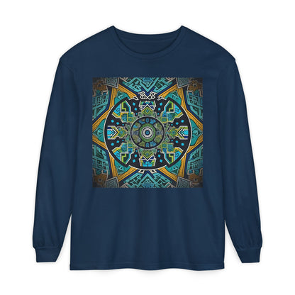 Vibrant Mandala Long Sleeve T-Shirt | Festival Outfit, Casual Wear, Unique Graphic Tee, Gift for Art Lovers, Relaxed Style, Unisex