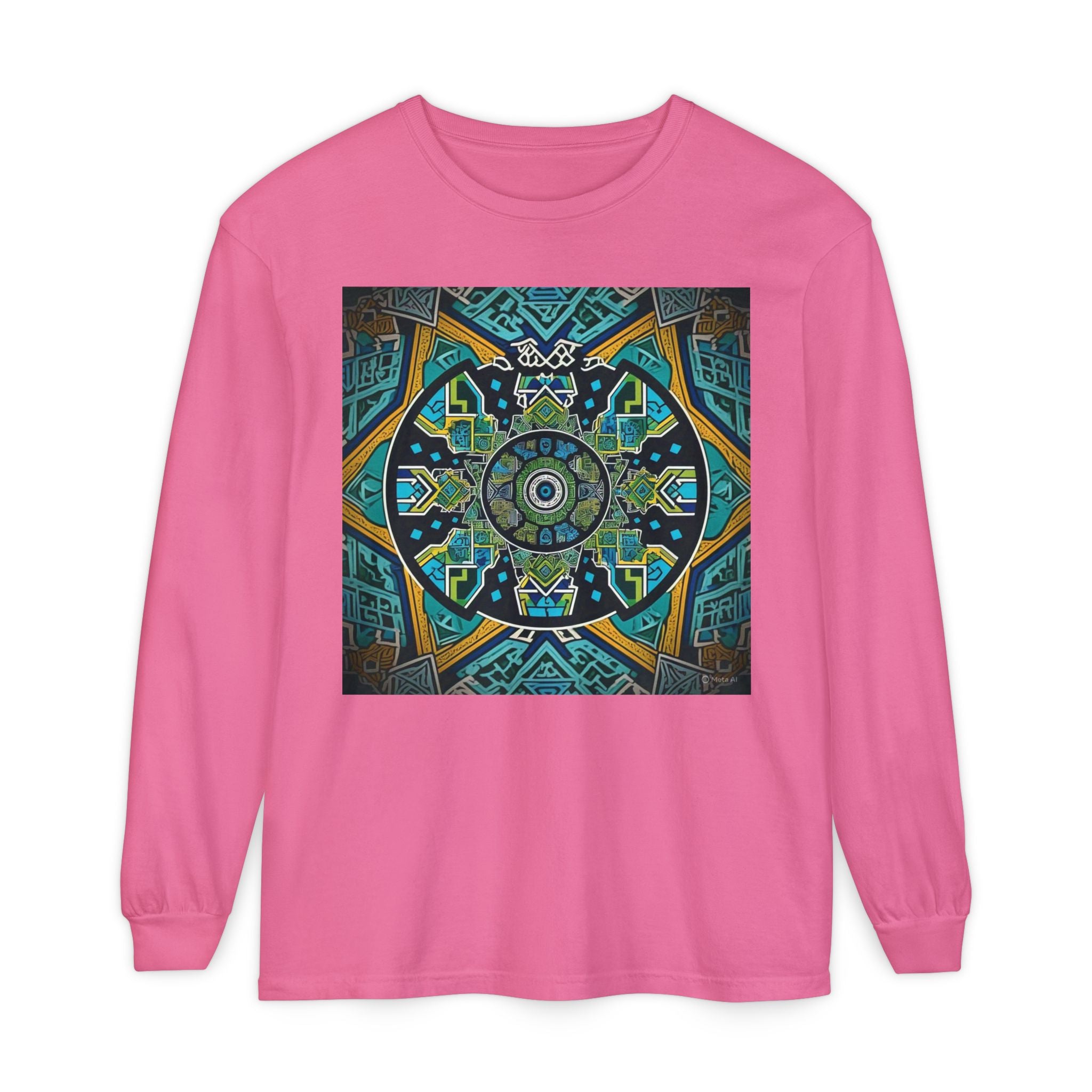 Vibrant Mandala Long Sleeve T-Shirt | Festival Outfit, Casual Wear, Unique Graphic Tee, Gift for Art Lovers, Relaxed Style, Unisex