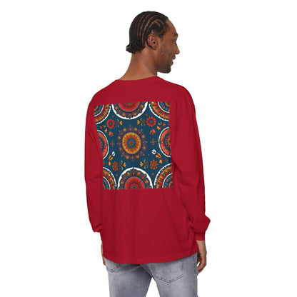 Vibrant Mandala Long Sleeve T-Shirt | Festival Outfit, Casual Wear, Unique Graphic Tee, Gift for Art Lovers, Relaxed Style, Unisex