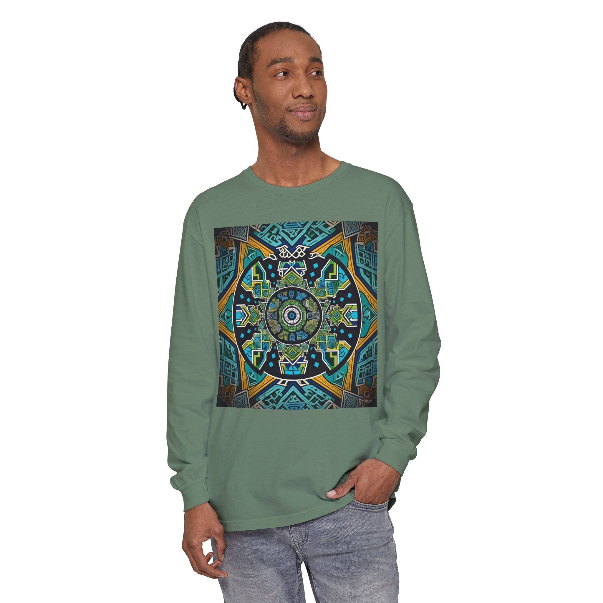 Vibrant Mandala Long Sleeve T-Shirt | Festival Outfit, Casual Wear, Unique Graphic Tee, Gift for Art Lovers, Relaxed Style, Unisex