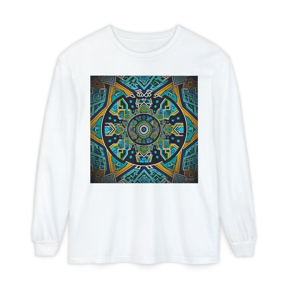 Vibrant Mandala Long Sleeve T-Shirt | Festival Outfit, Casual Wear, Unique Graphic Tee, Gift for Art Lovers, Relaxed Style, Unisex