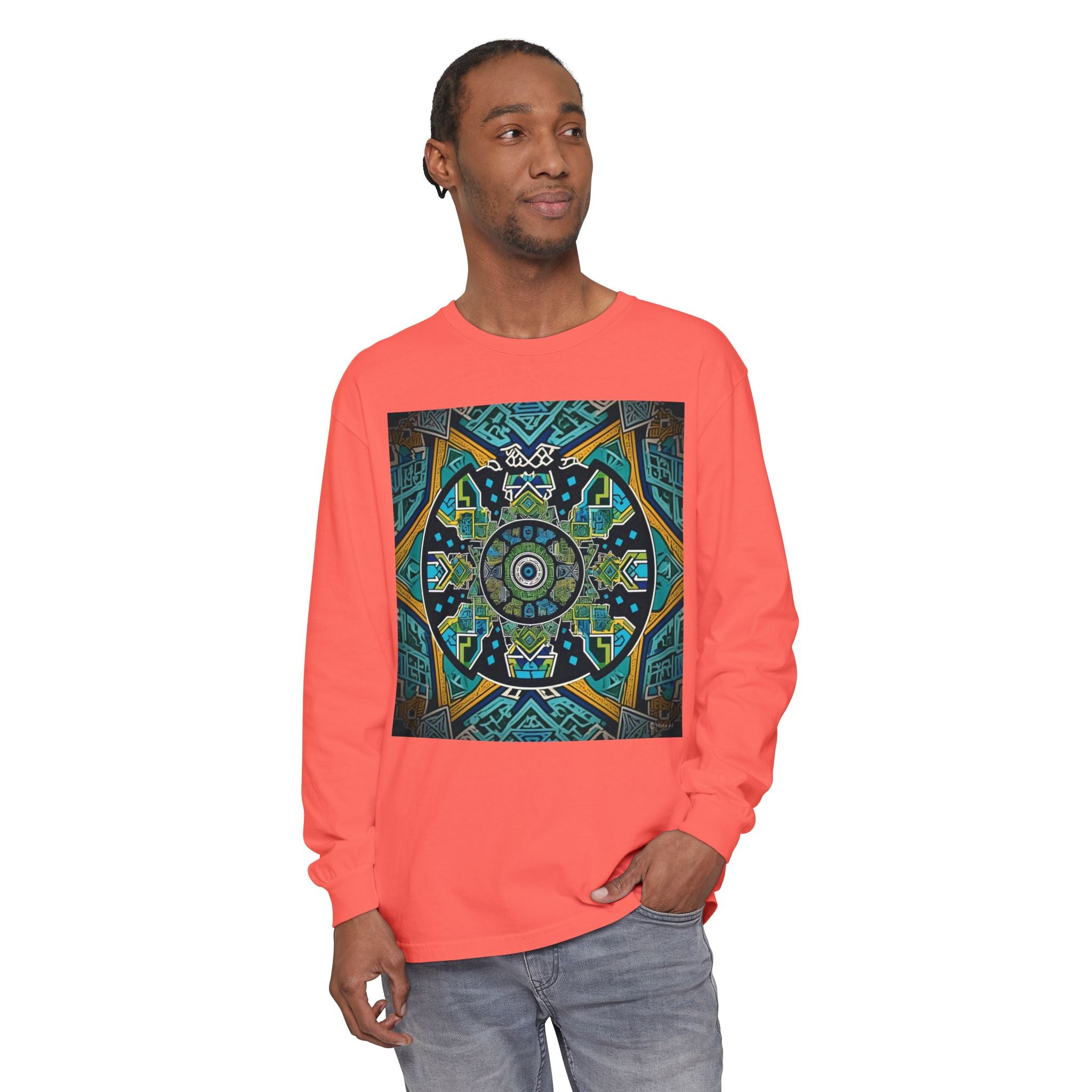 Vibrant Mandala Long Sleeve T-Shirt | Festival Outfit, Casual Wear, Unique Graphic Tee, Gift for Art Lovers, Relaxed Style, Unisex