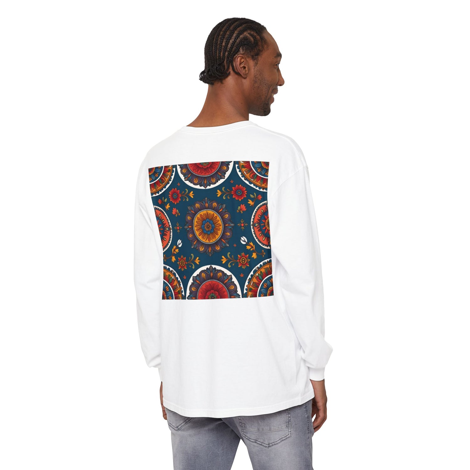 Vibrant Mandala Long Sleeve T-Shirt | Festival Outfit, Casual Wear, Unique Graphic Tee, Gift for Art Lovers, Relaxed Style, Unisex