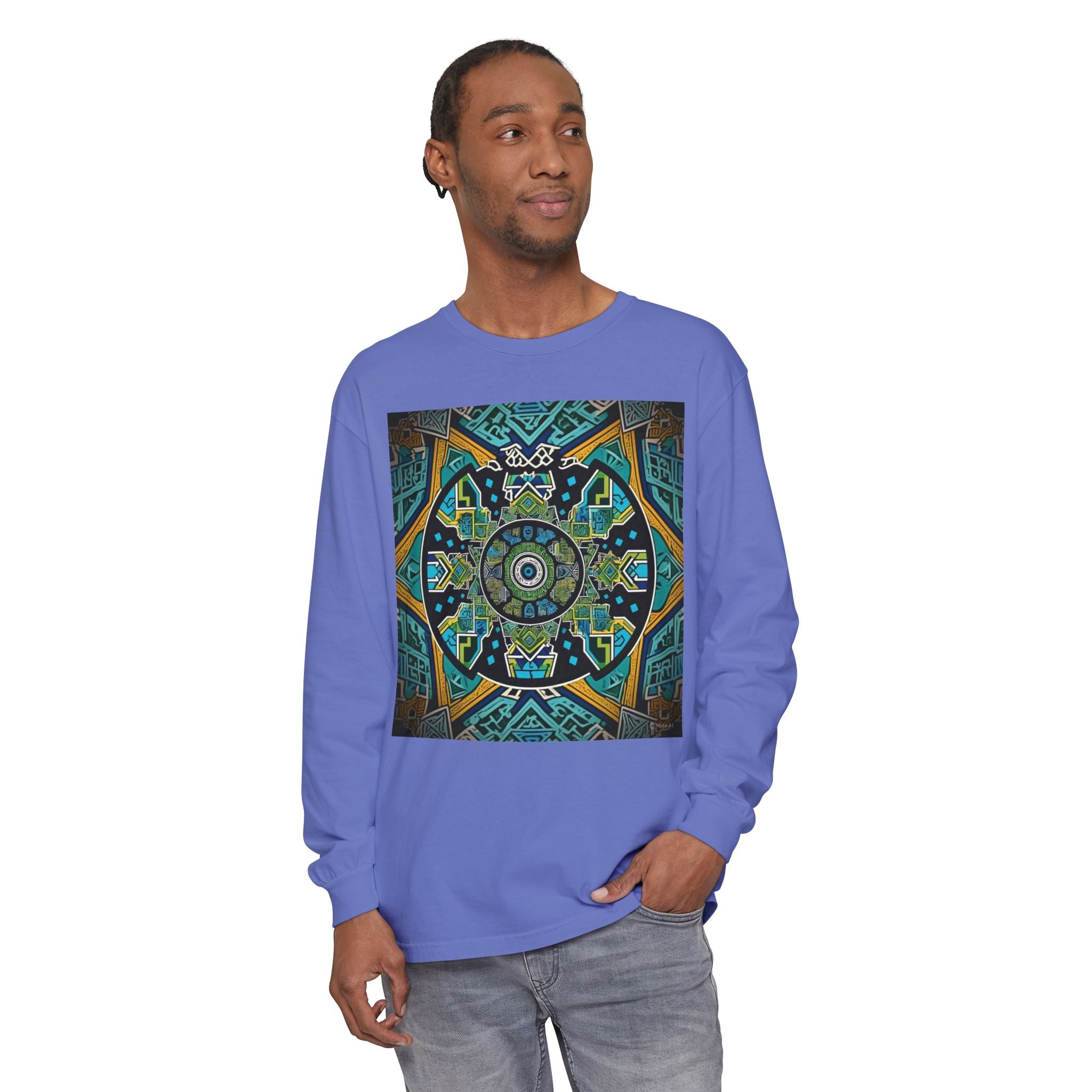 Vibrant Mandala Long Sleeve T-Shirt | Festival Outfit, Casual Wear, Unique Graphic Tee, Gift for Art Lovers, Relaxed Style, Unisex