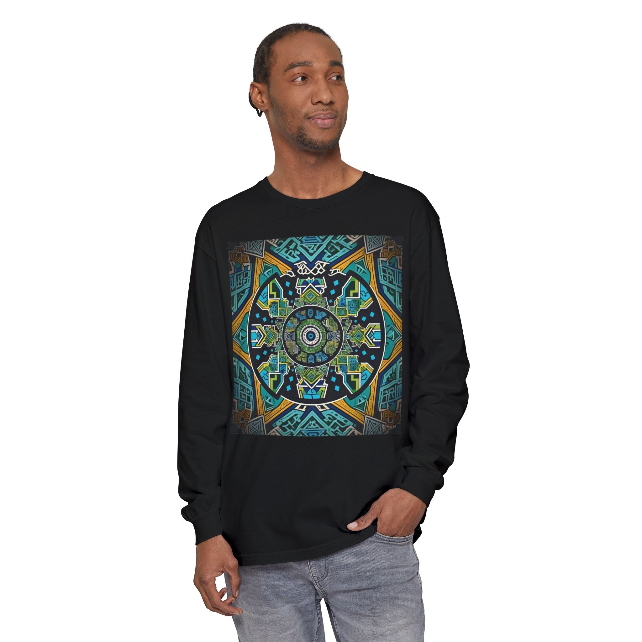 Vibrant Mandala Long Sleeve T-Shirt | Festival Outfit, Casual Wear, Unique Graphic Tee, Gift for Art Lovers, Relaxed Style, Unisex