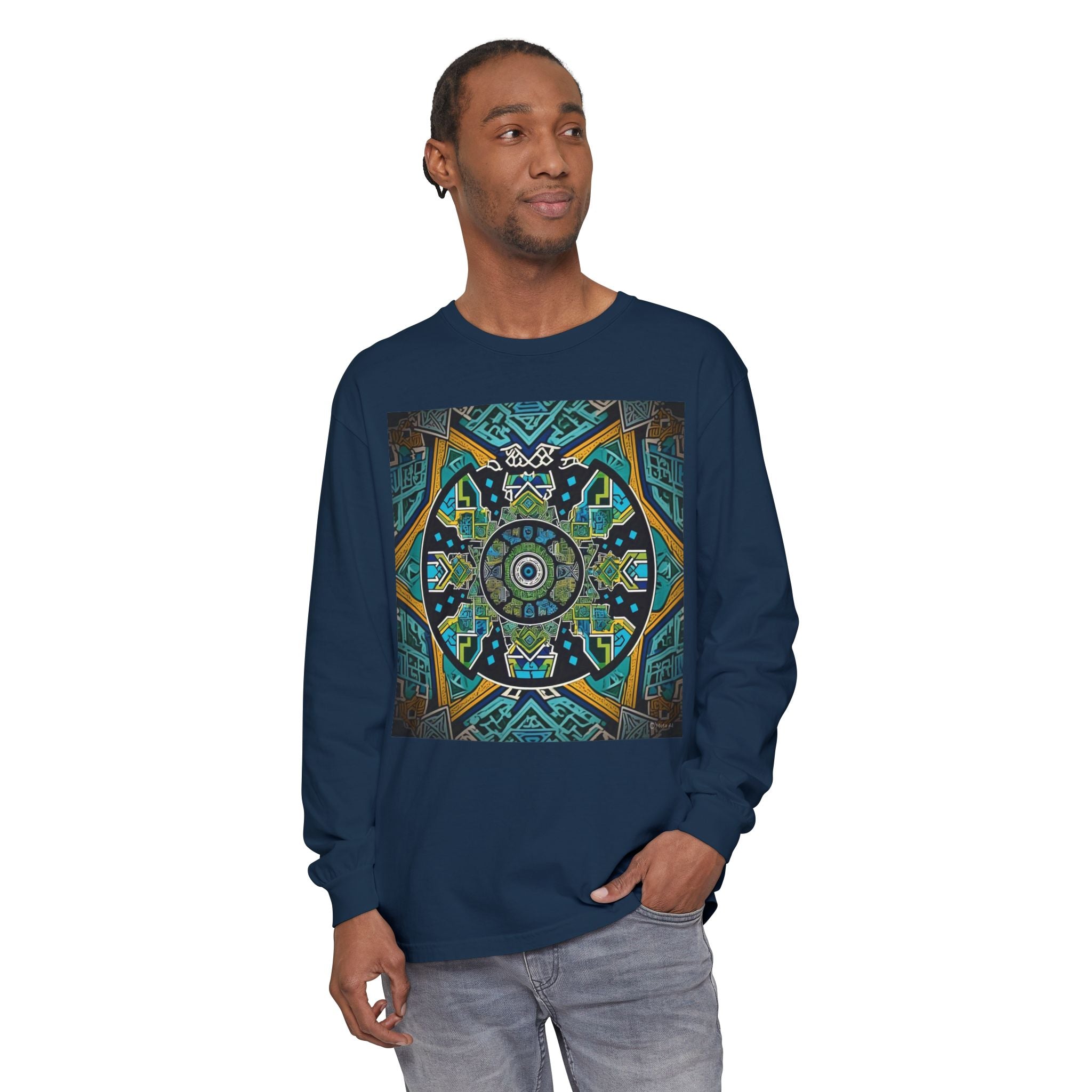 Vibrant Mandala Long Sleeve T-Shirt | Festival Outfit, Casual Wear, Unique Graphic Tee, Gift for Art Lovers, Relaxed Style, Unisex