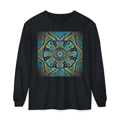 Vibrant Mandala Long Sleeve T-Shirt | Festival Outfit, Casual Wear, Unique Graphic Tee, Gift for Art Lovers, Relaxed Style, Unisex