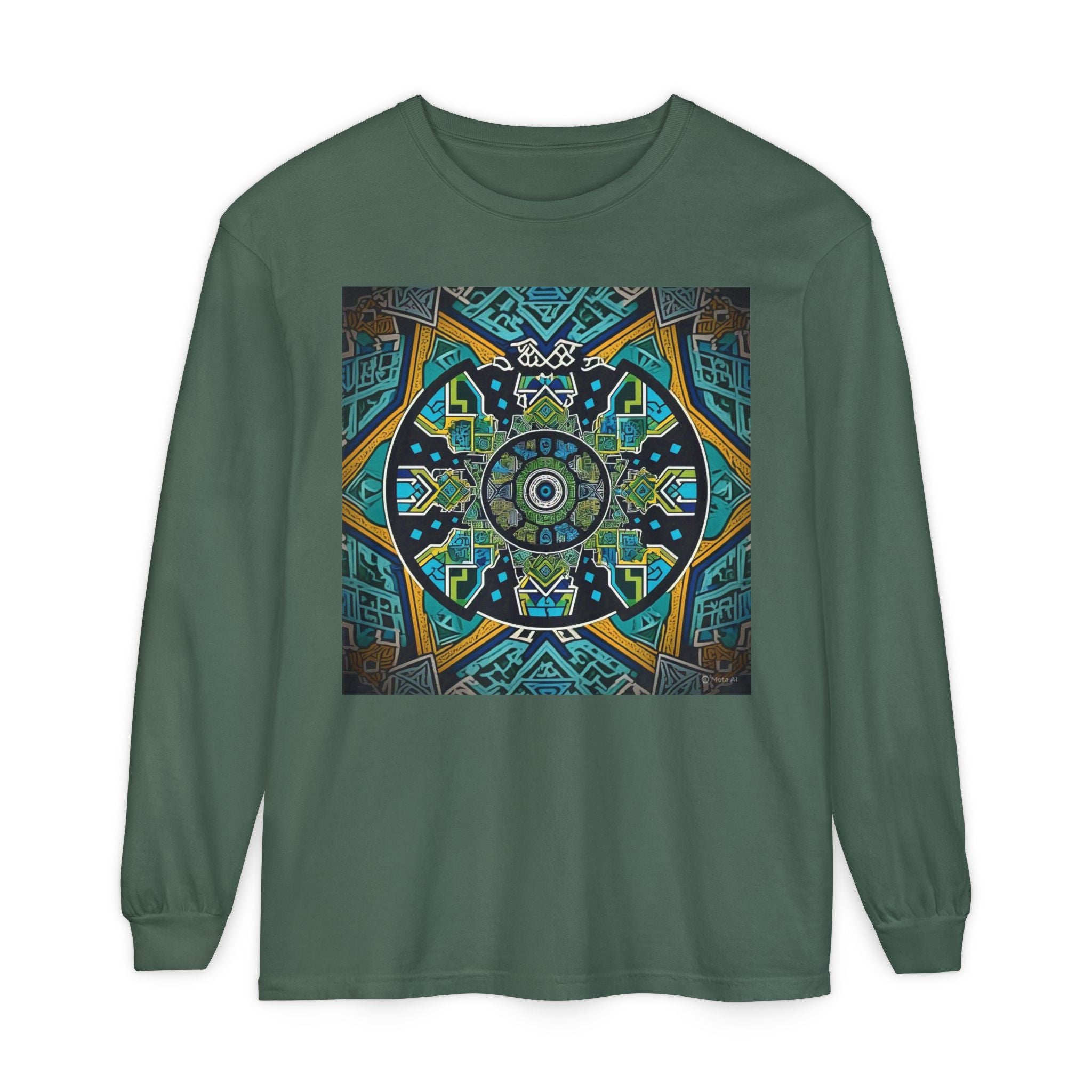 Vibrant Mandala Long Sleeve T-Shirt | Festival Outfit, Casual Wear, Unique Graphic Tee, Gift for Art Lovers, Relaxed Style, Unisex