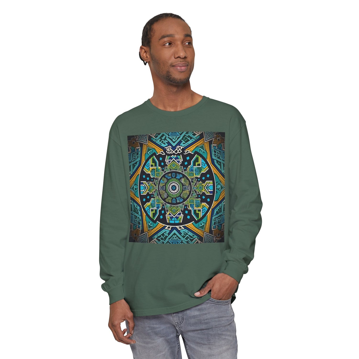 Vibrant Mandala Long Sleeve T-Shirt | Festival Outfit, Casual Wear, Unique Graphic Tee, Gift for Art Lovers, Relaxed Style, Unisex