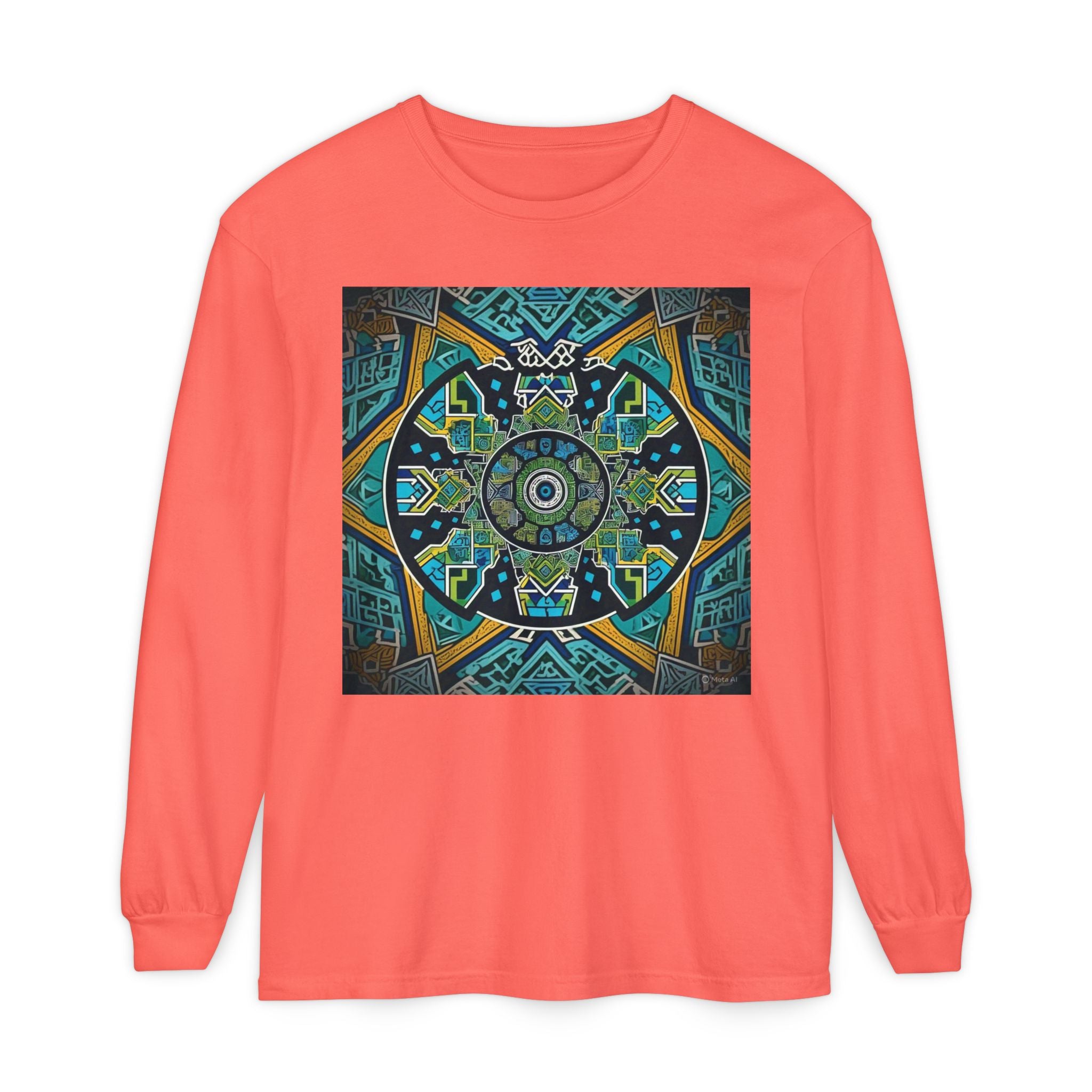 Vibrant Mandala Long Sleeve T-Shirt | Festival Outfit, Casual Wear, Unique Graphic Tee, Gift for Art Lovers, Relaxed Style, Unisex