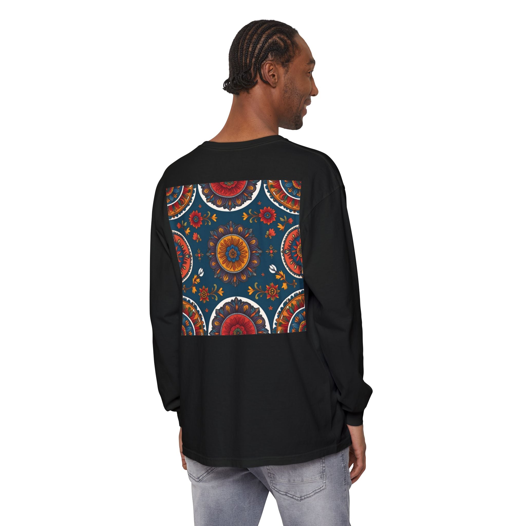 Vibrant Mandala Long Sleeve T-Shirt | Festival Outfit, Casual Wear, Unique Graphic Tee, Gift for Art Lovers, Relaxed Style, Unisex