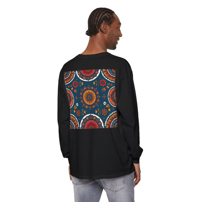Vibrant Mandala Long Sleeve T-Shirt | Festival Outfit, Casual Wear, Unique Graphic Tee, Gift for Art Lovers, Relaxed Style, Unisex