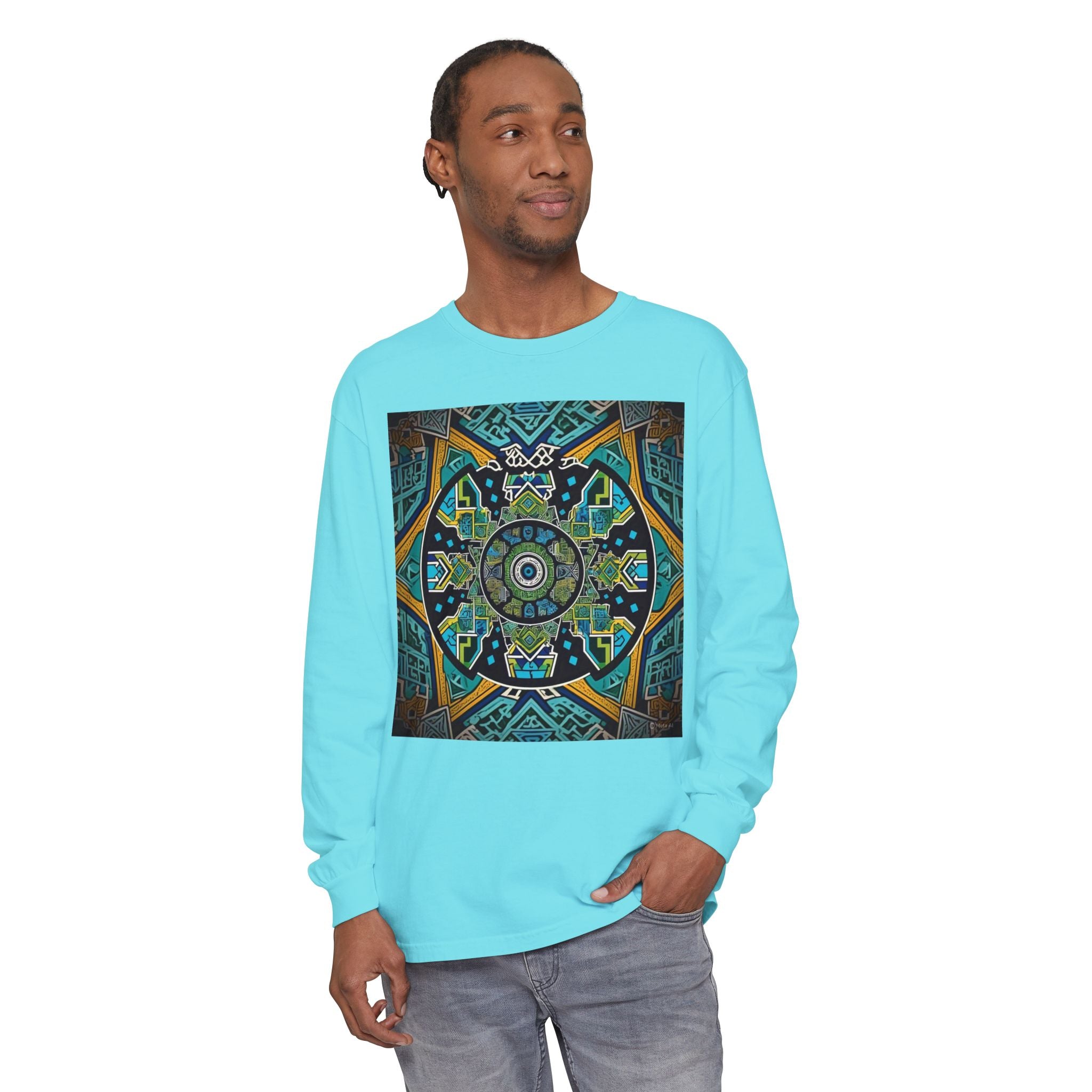 Vibrant Mandala Long Sleeve T-Shirt | Festival Outfit, Casual Wear, Unique Graphic Tee, Gift for Art Lovers, Relaxed Style, Unisex