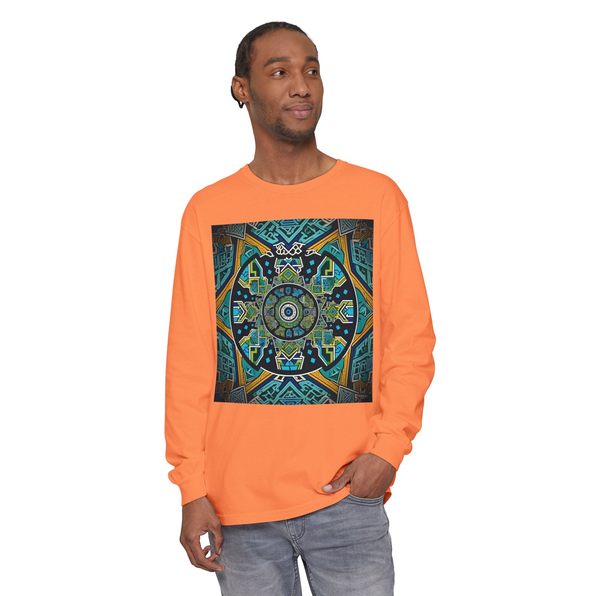 Vibrant Mandala Long Sleeve T-Shirt | Festival Outfit, Casual Wear, Unique Graphic Tee, Gift for Art Lovers, Relaxed Style, Unisex