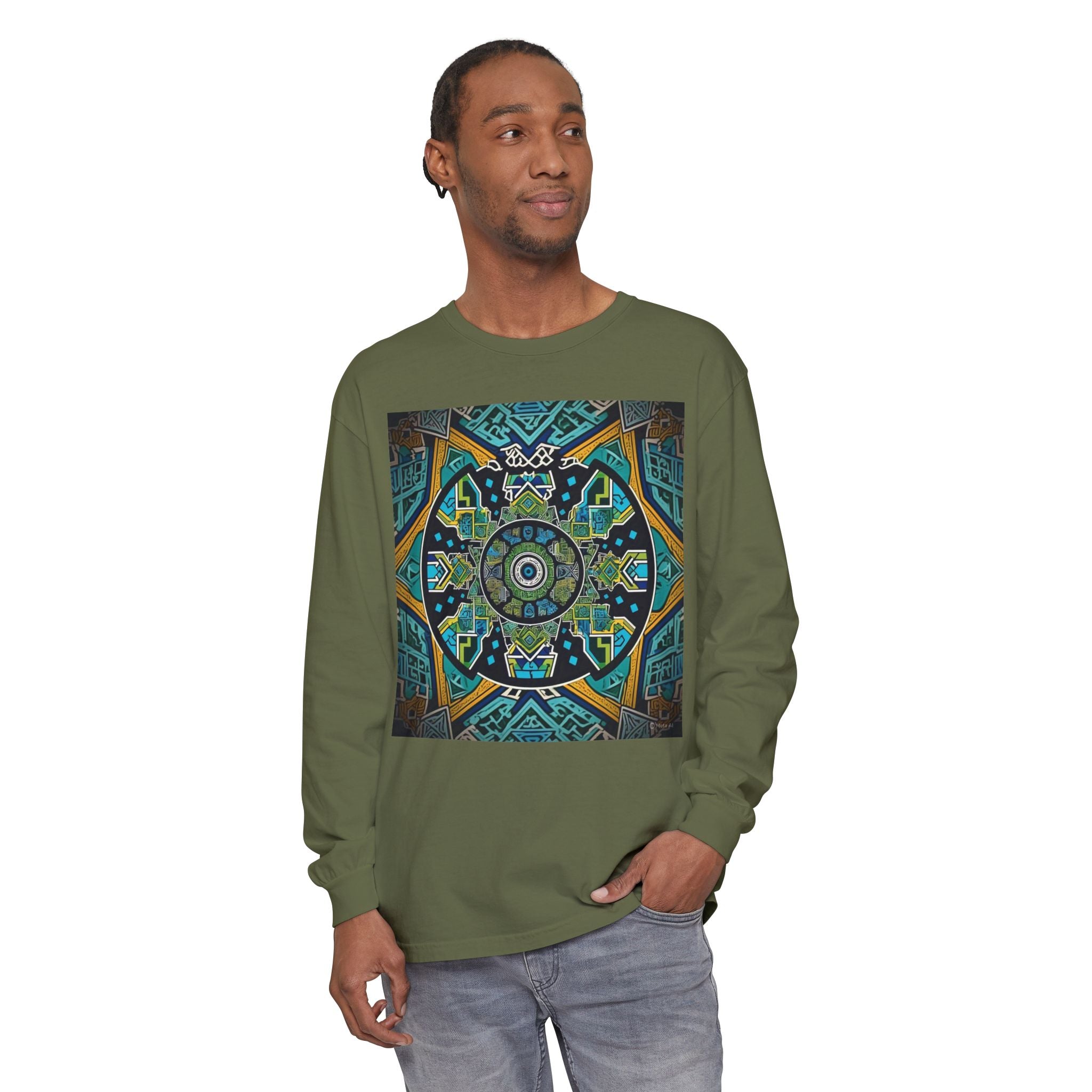Vibrant Mandala Long Sleeve T-Shirt | Festival Outfit, Casual Wear, Unique Graphic Tee, Gift for Art Lovers, Relaxed Style, Unisex