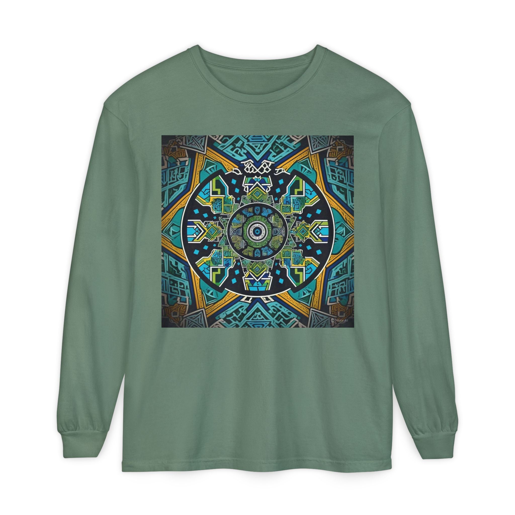 Vibrant Mandala Long Sleeve T-Shirt | Festival Outfit, Casual Wear, Unique Graphic Tee, Gift for Art Lovers, Relaxed Style, Unisex