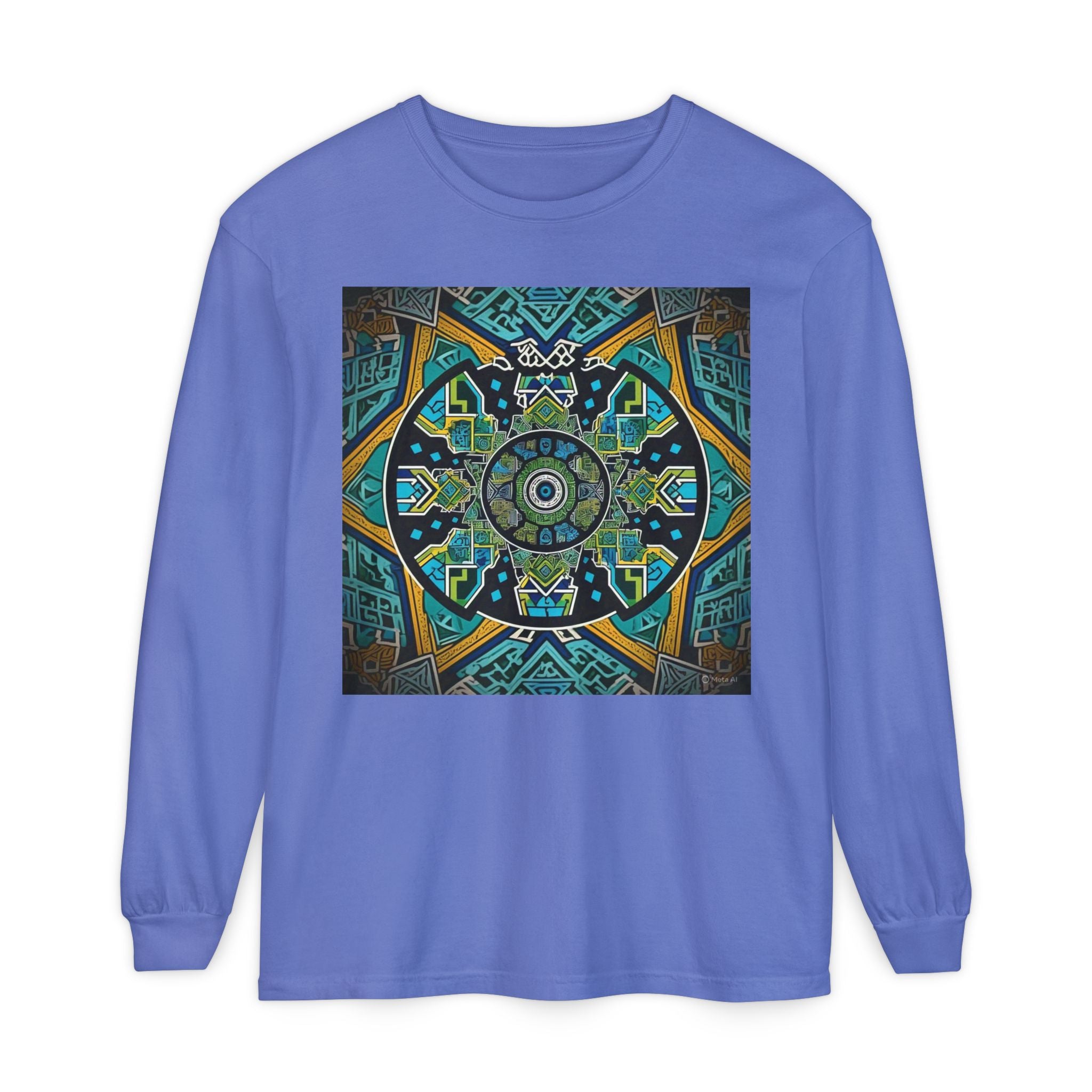 Vibrant Mandala Long Sleeve T-Shirt | Festival Outfit, Casual Wear, Unique Graphic Tee, Gift for Art Lovers, Relaxed Style, Unisex