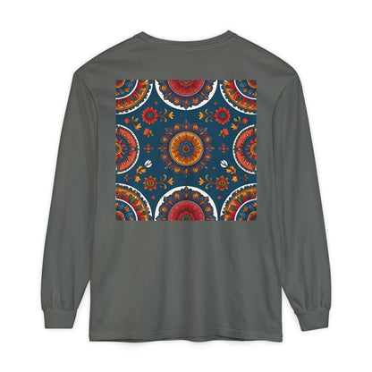 Vibrant Mandala Long Sleeve T-Shirt | Festival Outfit, Casual Wear, Unique Graphic Tee, Gift for Art Lovers, Relaxed Style, Unisex
