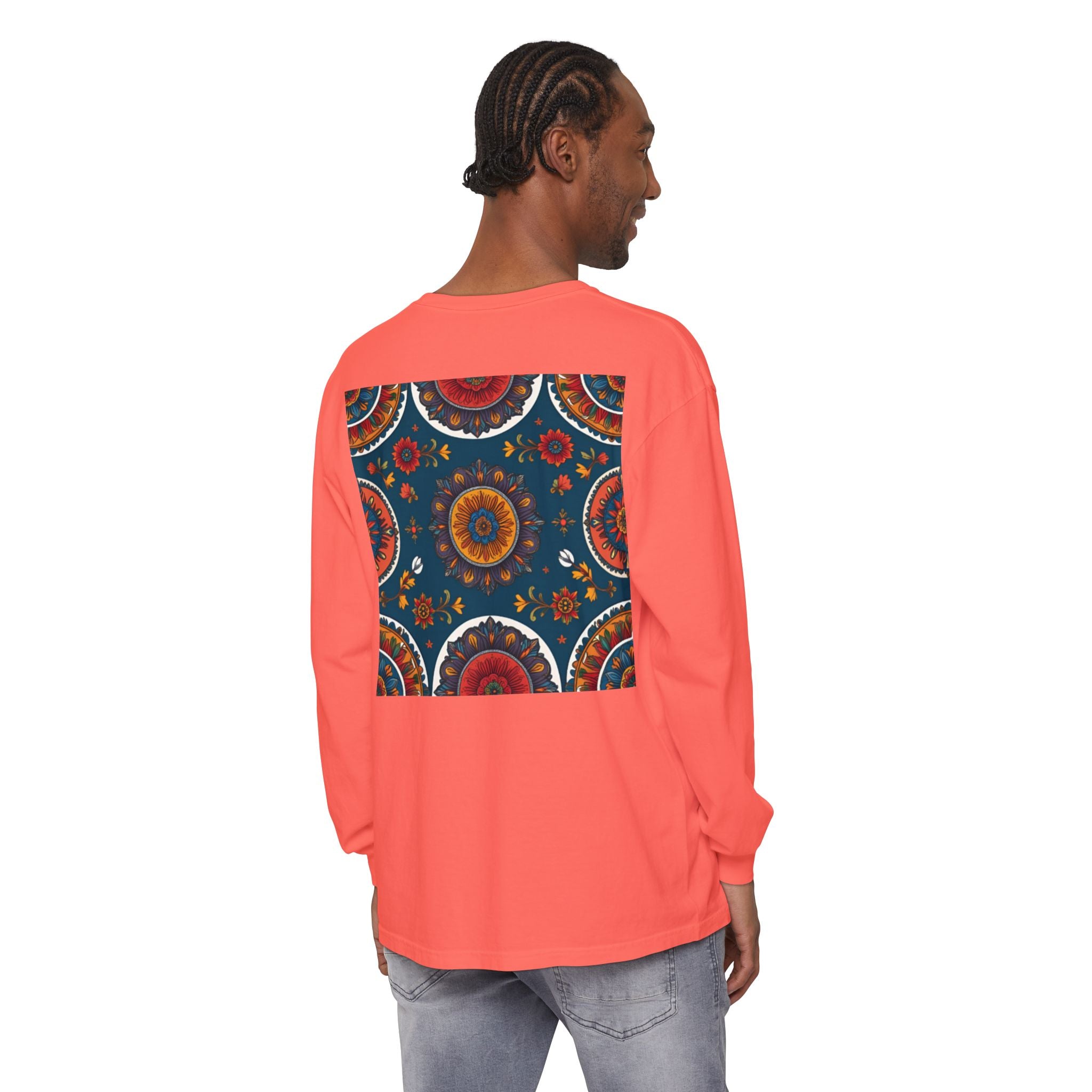 Vibrant Mandala Long Sleeve T-Shirt | Festival Outfit, Casual Wear, Unique Graphic Tee, Gift for Art Lovers, Relaxed Style, Unisex