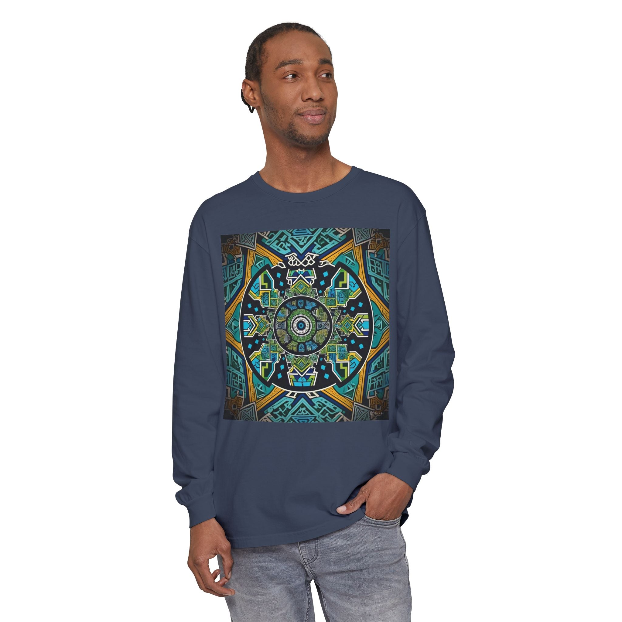 Vibrant Mandala Long Sleeve T-Shirt | Festival Outfit, Casual Wear, Unique Graphic Tee, Gift for Art Lovers, Relaxed Style, Unisex
