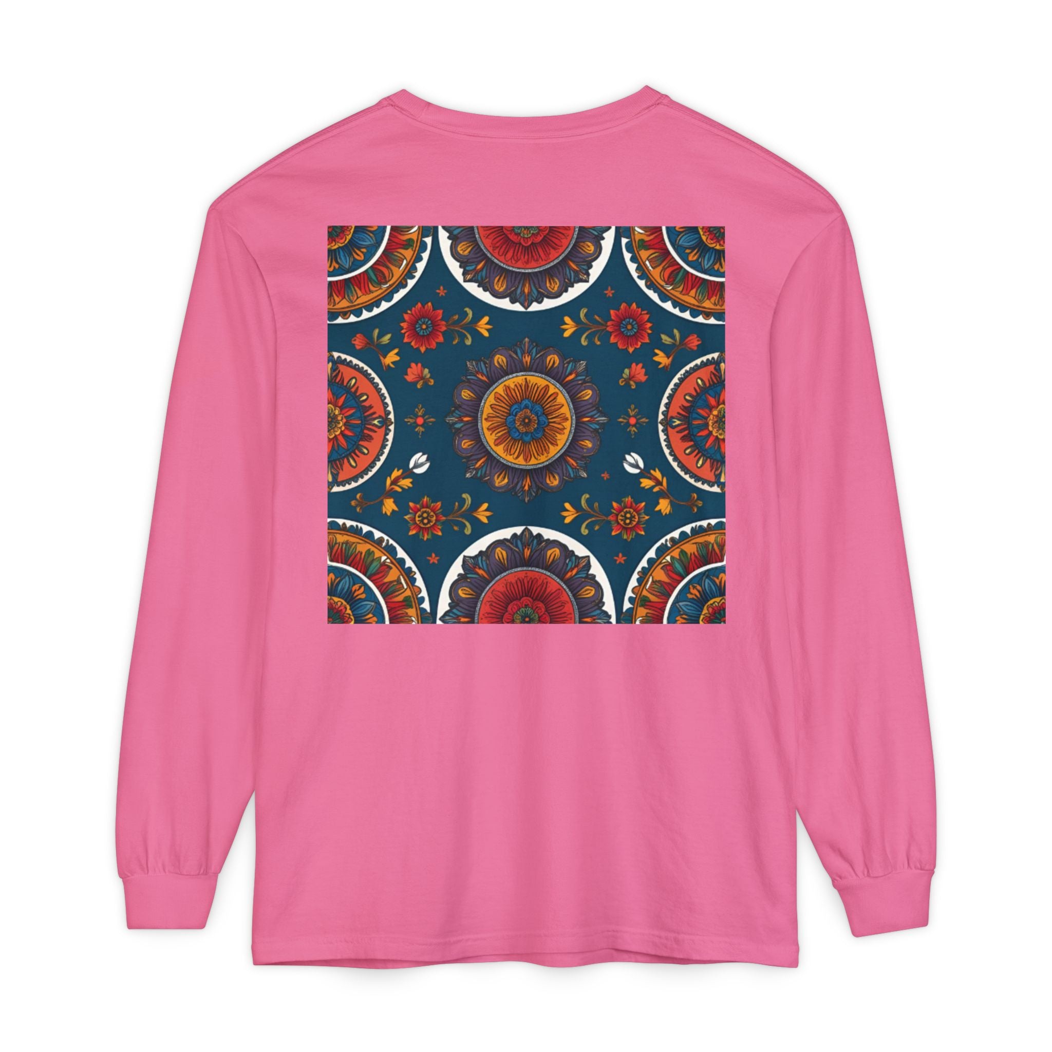 Vibrant Mandala Long Sleeve T-Shirt | Festival Outfit, Casual Wear, Unique Graphic Tee, Gift for Art Lovers, Relaxed Style, Unisex