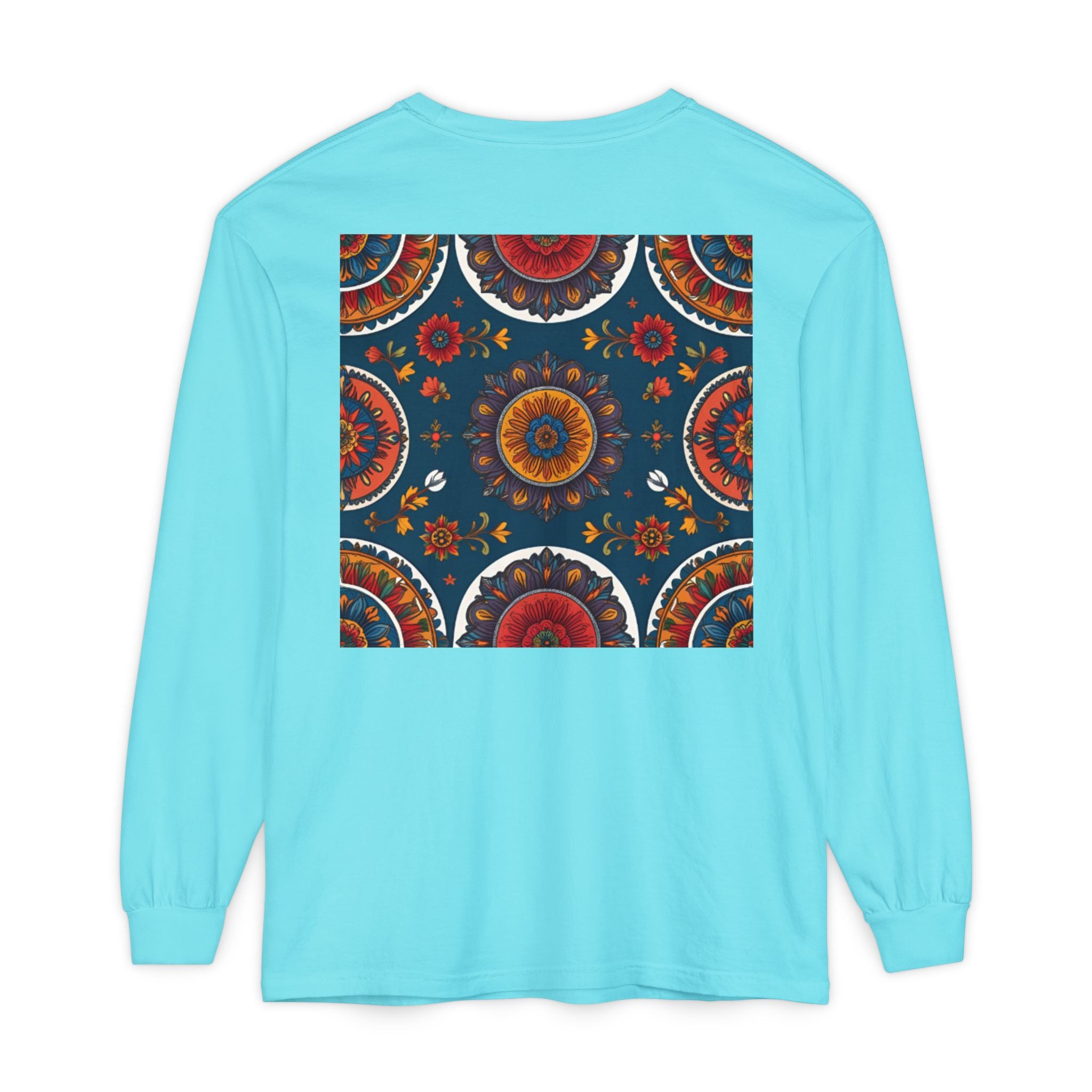Vibrant Mandala Long Sleeve T-Shirt | Festival Outfit, Casual Wear, Unique Graphic Tee, Gift for Art Lovers, Relaxed Style, Unisex