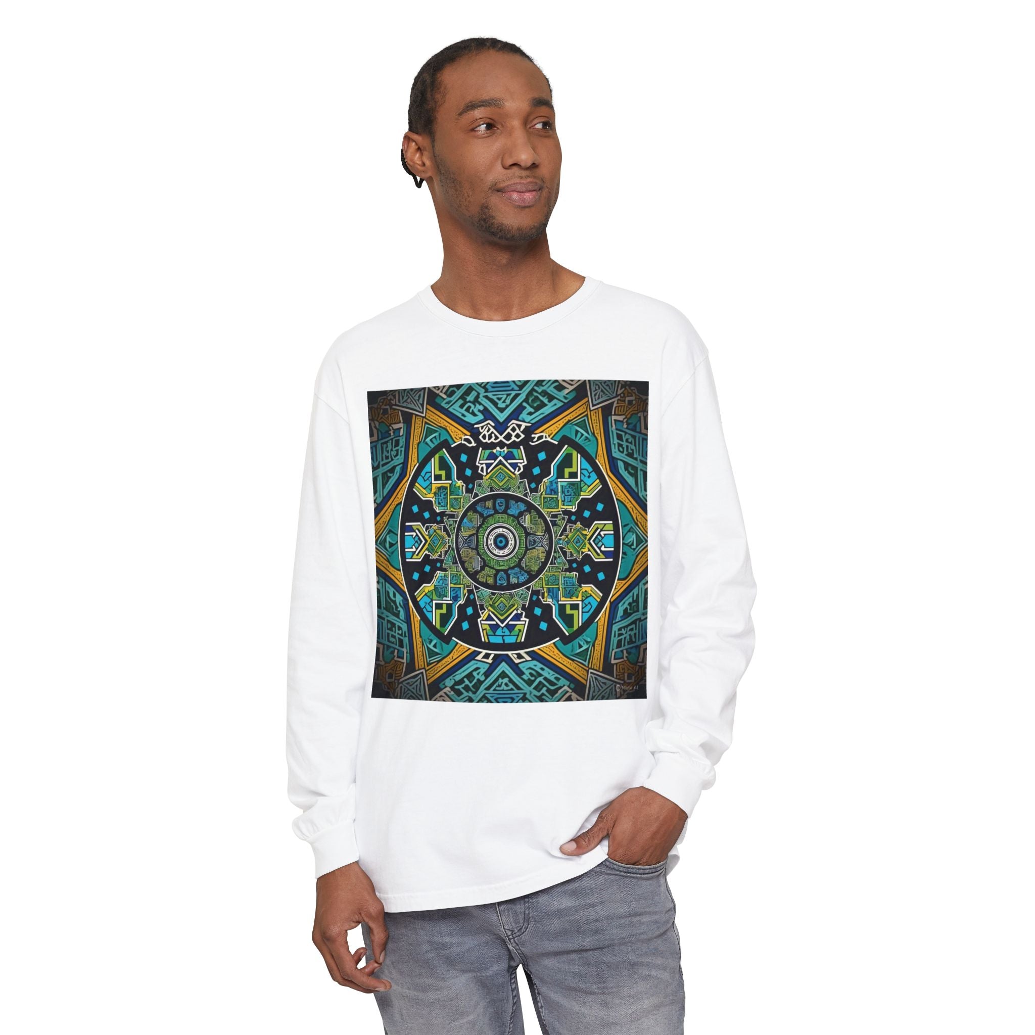 Vibrant Mandala Long Sleeve T-Shirt | Festival Outfit, Casual Wear, Unique Graphic Tee, Gift for Art Lovers, Relaxed Style, Unisex