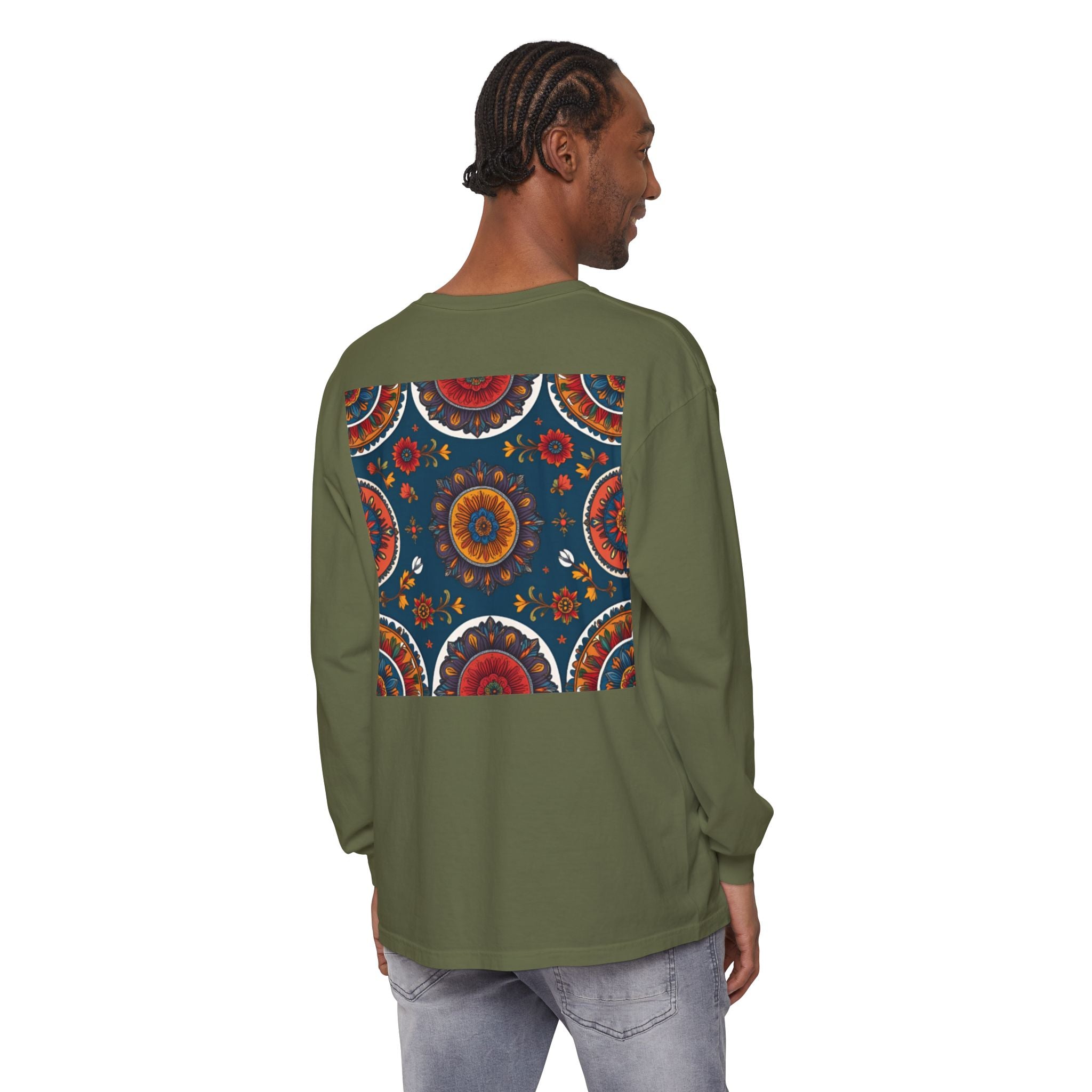 Vibrant Mandala Long Sleeve T-Shirt | Festival Outfit, Casual Wear, Unique Graphic Tee, Gift for Art Lovers, Relaxed Style, Unisex