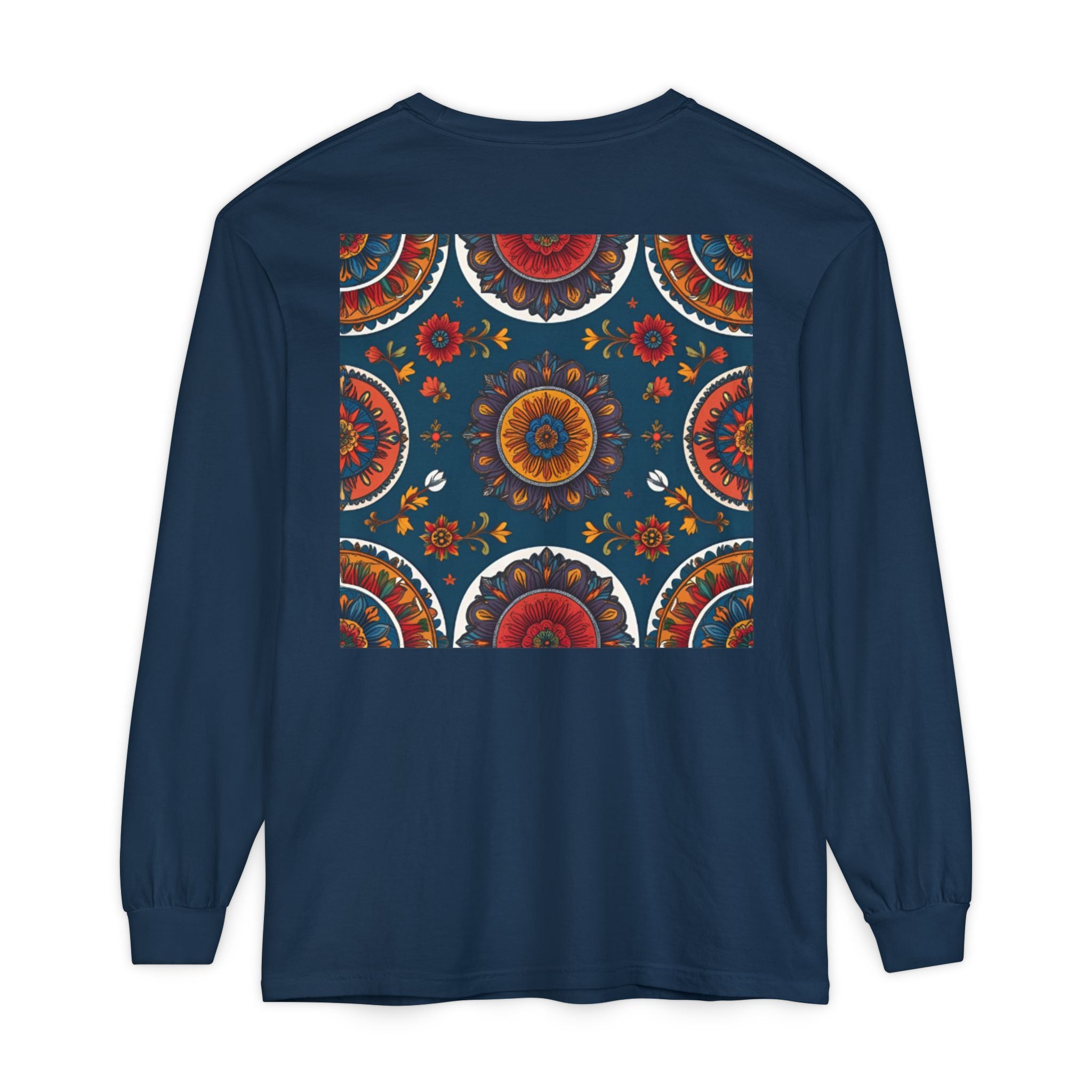 Vibrant Mandala Long Sleeve T-Shirt | Festival Outfit, Casual Wear, Unique Graphic Tee, Gift for Art Lovers, Relaxed Style, Unisex