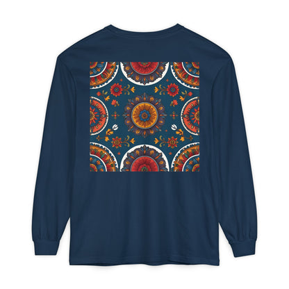 Vibrant Mandala Long Sleeve T-Shirt | Festival Outfit, Casual Wear, Unique Graphic Tee, Gift for Art Lovers, Relaxed Style, Unisex