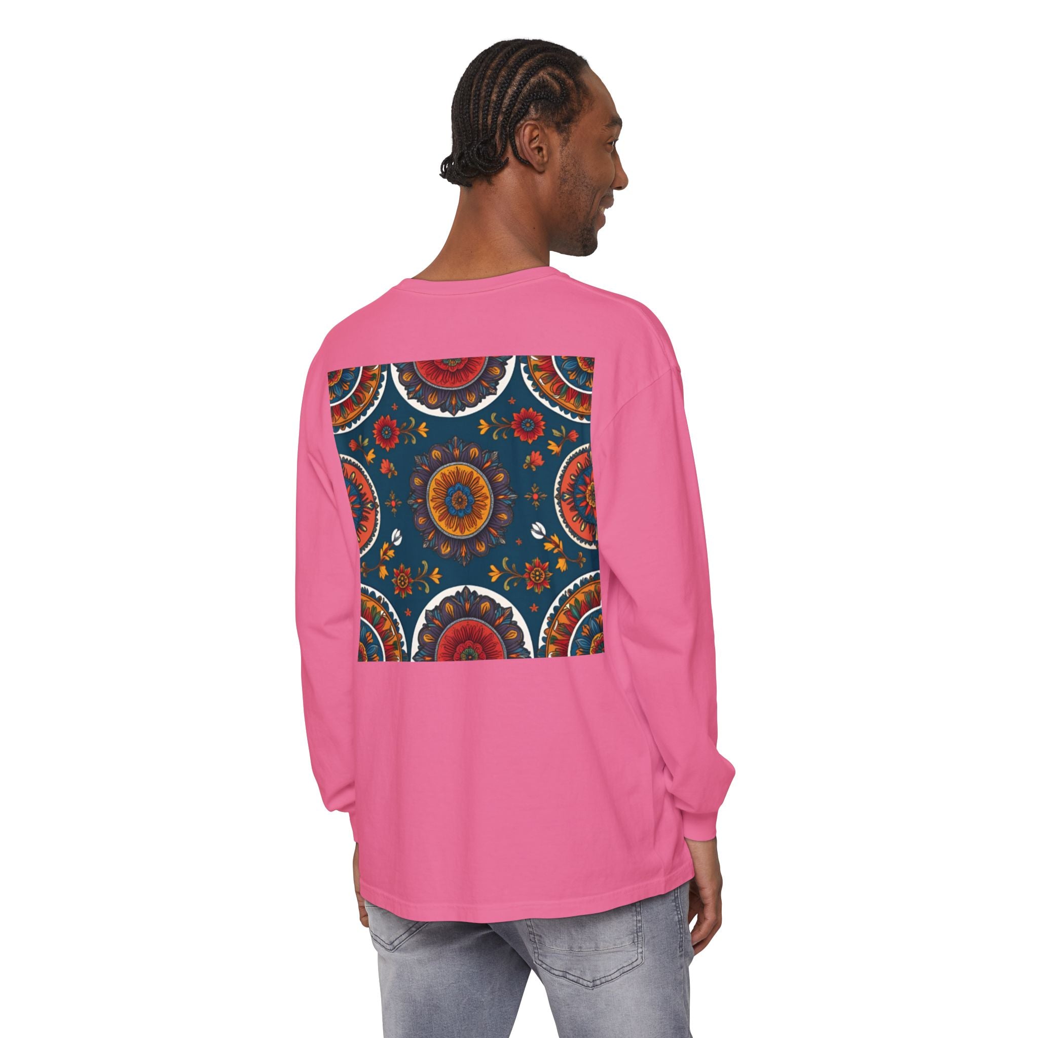 Vibrant Mandala Long Sleeve T-Shirt | Festival Outfit, Casual Wear, Unique Graphic Tee, Gift for Art Lovers, Relaxed Style, Unisex