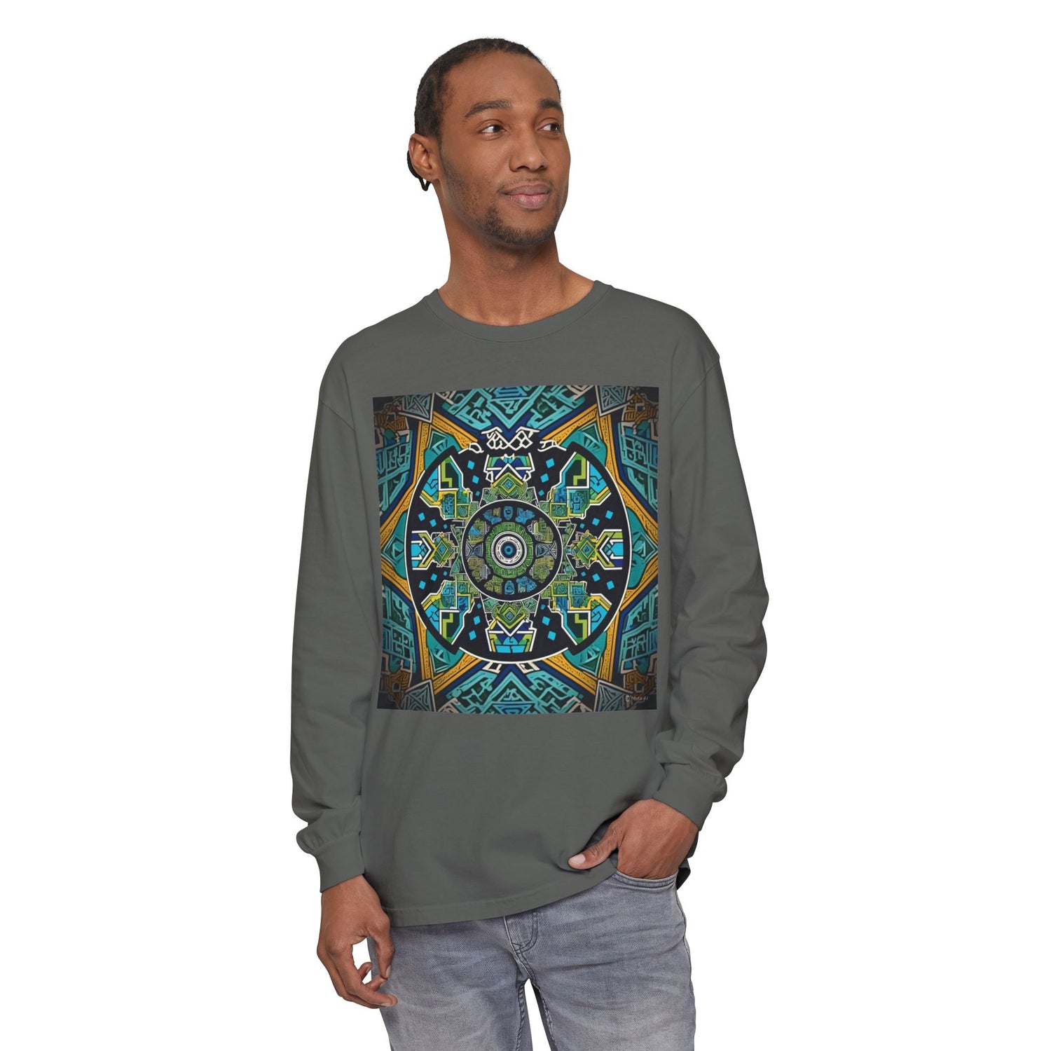 Vibrant Mandala Long Sleeve T-Shirt | Festival Outfit, Casual Wear, Unique Graphic Tee, Gift for Art Lovers, Relaxed Style, Unisex
