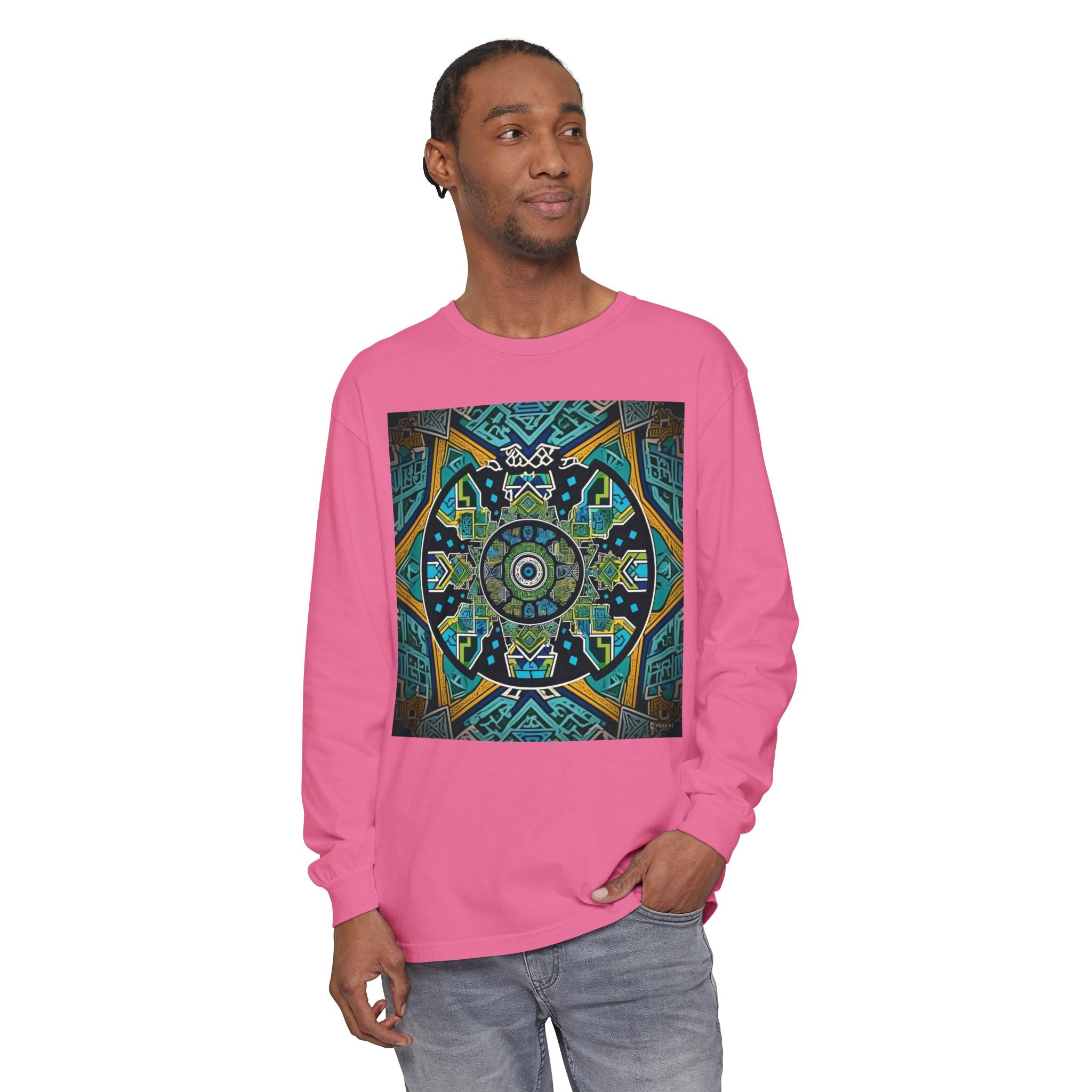 Vibrant Mandala Long Sleeve T-Shirt | Festival Outfit, Casual Wear, Unique Graphic Tee, Gift for Art Lovers, Relaxed Style, Unisex