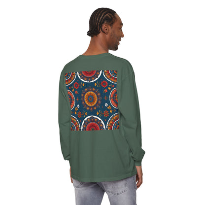 Vibrant Mandala Long Sleeve T-Shirt | Festival Outfit, Casual Wear, Unique Graphic Tee, Gift for Art Lovers, Relaxed Style, Unisex