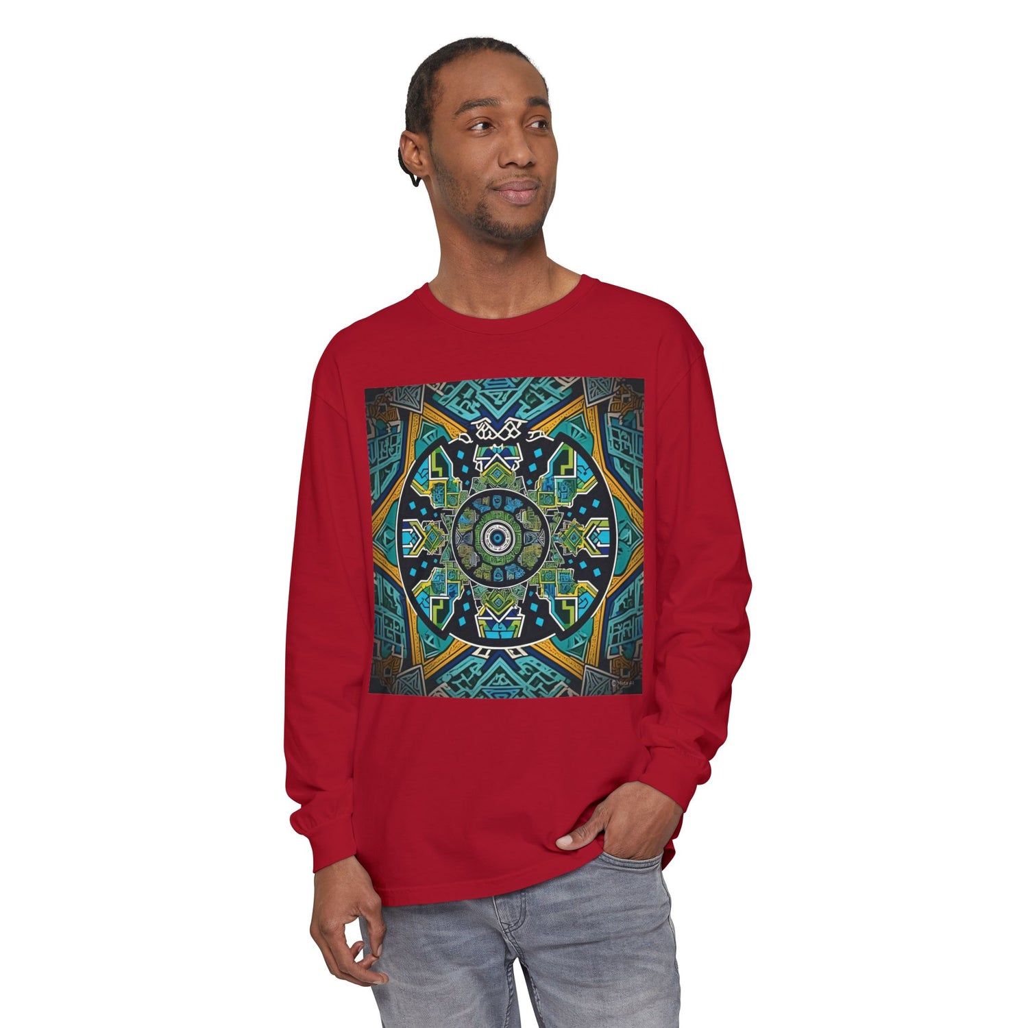 Vibrant Mandala Long Sleeve T-Shirt | Festival Outfit, Casual Wear, Unique Graphic Tee, Gift for Art Lovers, Relaxed Style, Unisex