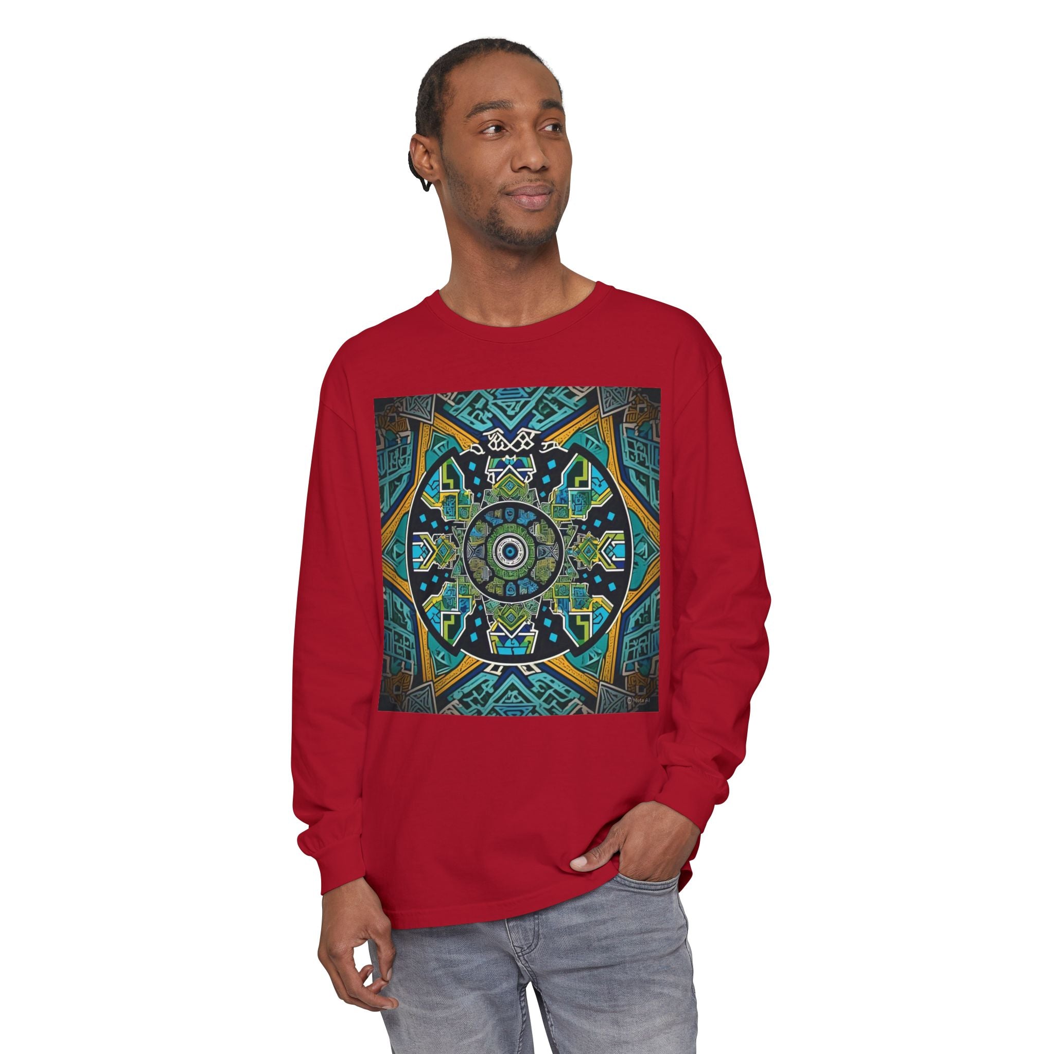 Vibrant Mandala Long Sleeve T-Shirt | Festival Outfit, Casual Wear, Unique Graphic Tee, Gift for Art Lovers, Relaxed Style, Unisex