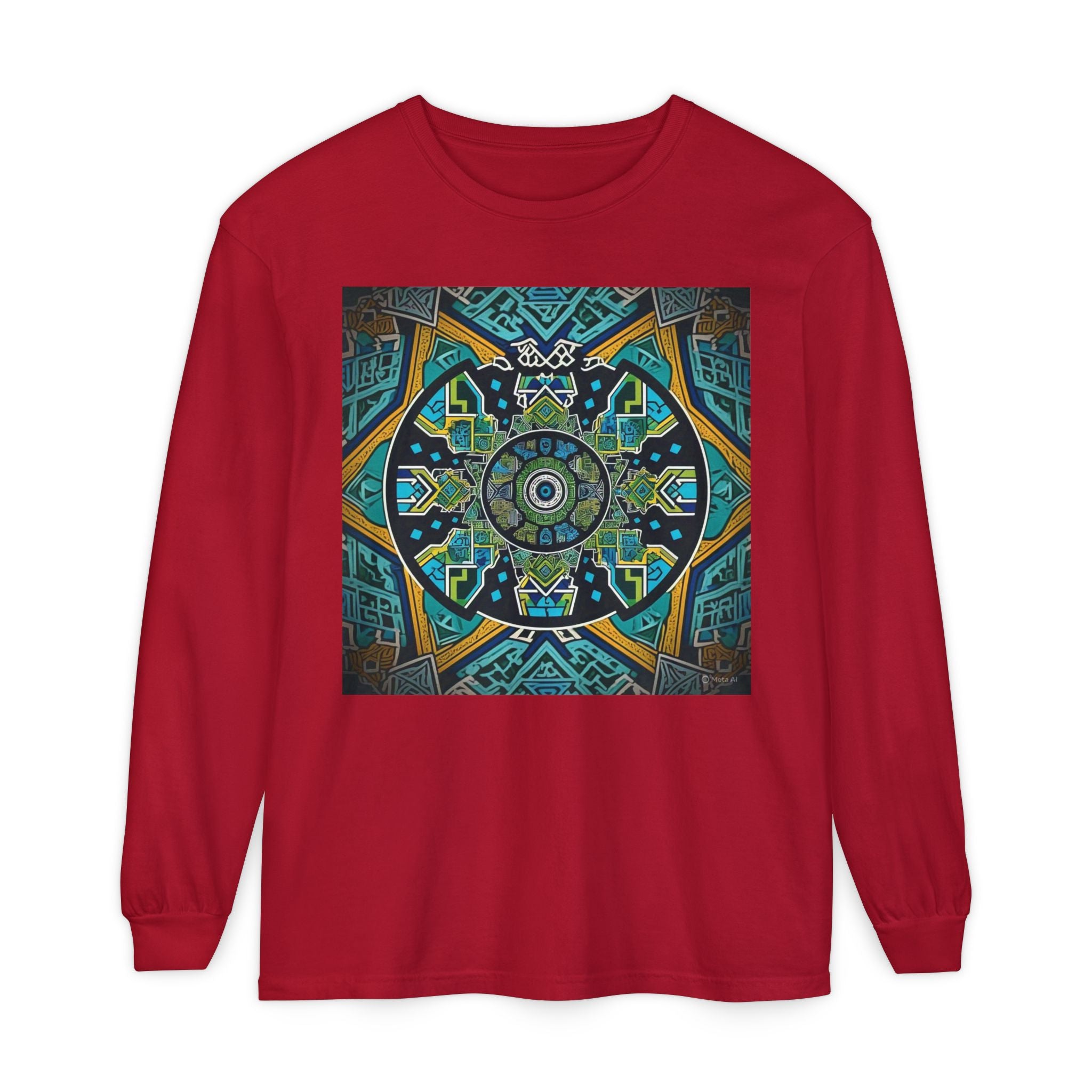 Vibrant Mandala Long Sleeve T-Shirt | Festival Outfit, Casual Wear, Unique Graphic Tee, Gift for Art Lovers, Relaxed Style, Unisex