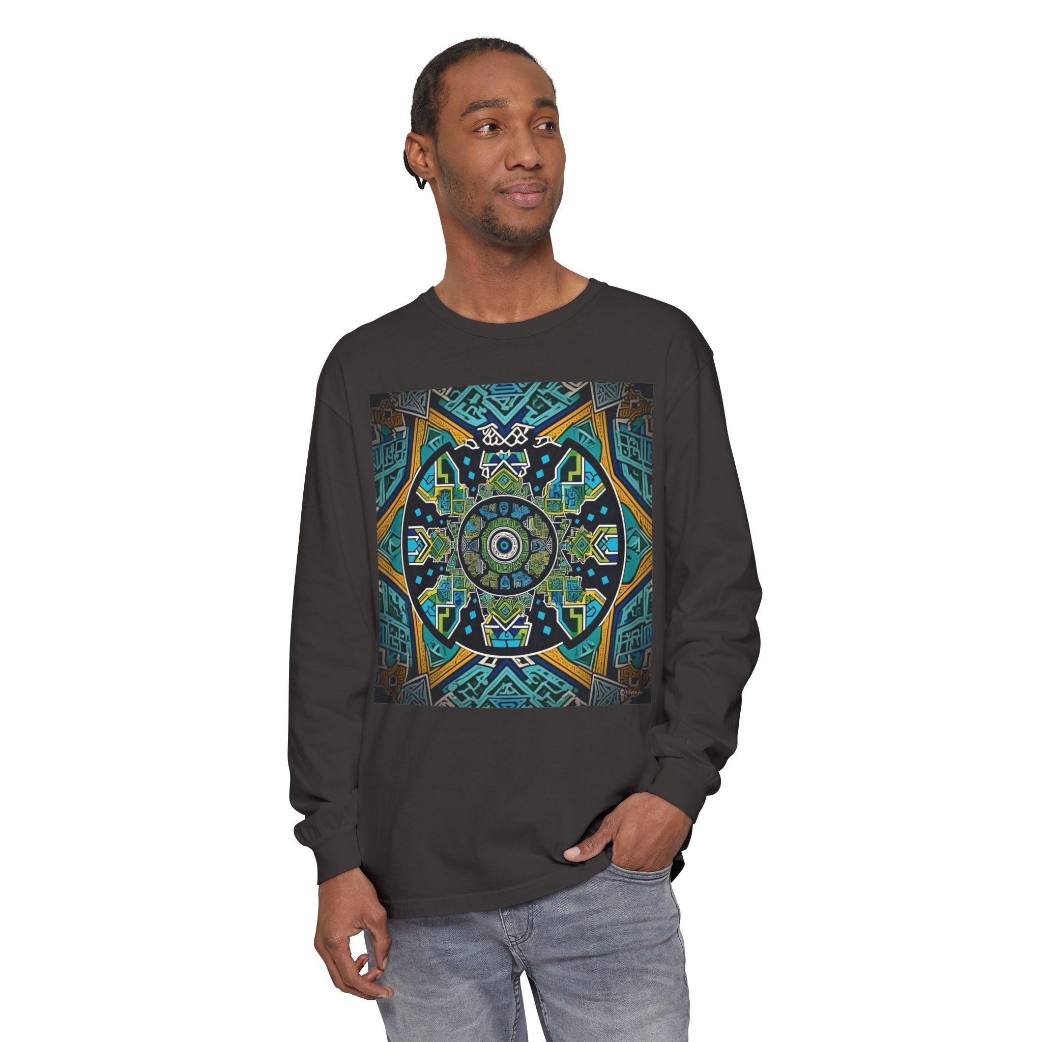 Vibrant Mandala Long Sleeve T-Shirt | Festival Outfit, Casual Wear, Unique Graphic Tee, Gift for Art Lovers, Relaxed Style, Unisex
