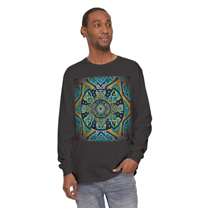 Vibrant Mandala Long Sleeve T-Shirt | Festival Outfit, Casual Wear, Unique Graphic Tee, Gift for Art Lovers, Relaxed Style, Unisex