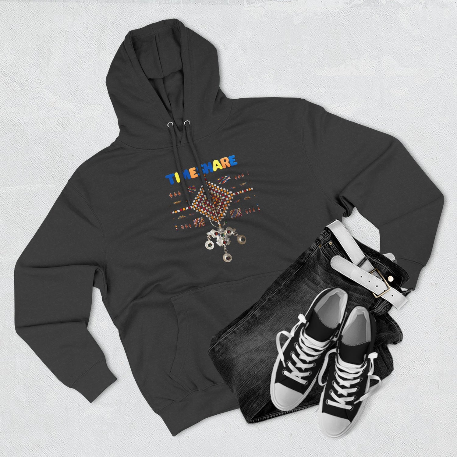 Cozy Artistic Fleece Hoodie, Three-Panel Sweatshirt for Casual Days, Travel and Gifts, Timeshare Theme Apparel