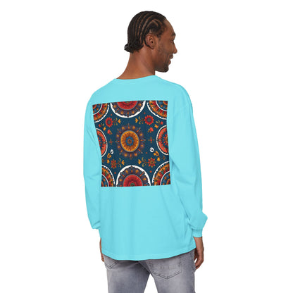 Vibrant Mandala Long Sleeve T-Shirt | Festival Outfit, Casual Wear, Unique Graphic Tee, Gift for Art Lovers, Relaxed Style, Unisex
