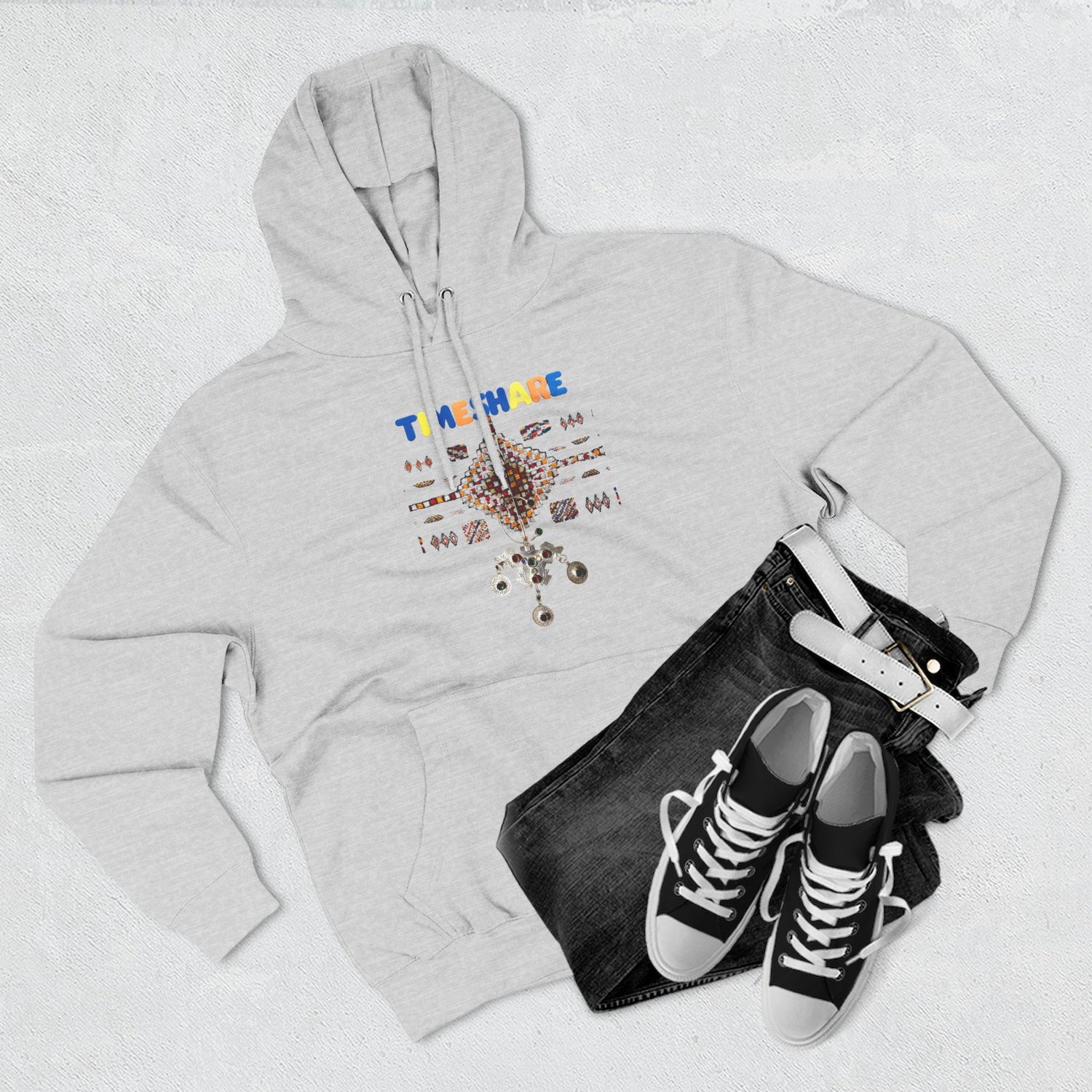 Cozy Artistic Fleece Hoodie, Three-Panel Sweatshirt for Casual Days, Travel and Gifts, Timeshare Theme Apparel